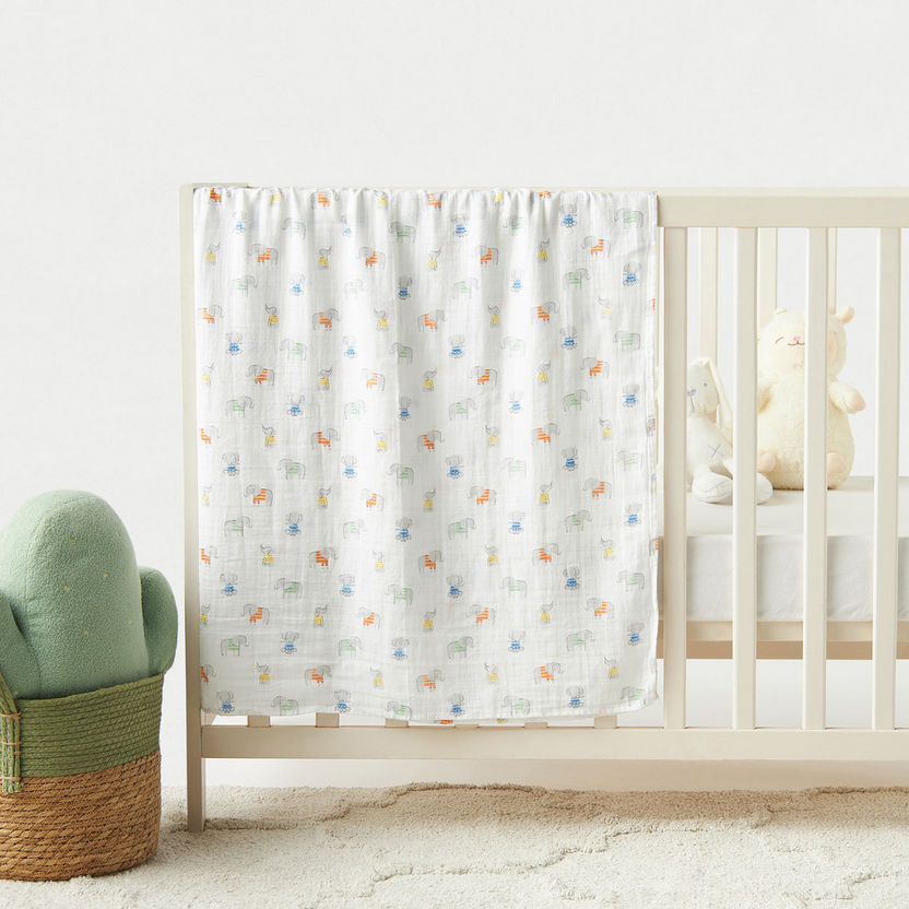 Giggles All-Over Elephant Print Bamboo Muslin Single Swaddle-Swaddles and Sleeping Bags-image-0