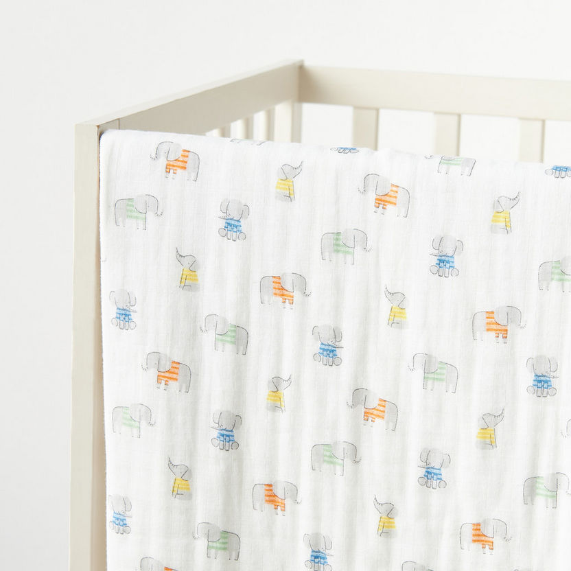 Giggles All-Over Elephant Print Bamboo Muslin Large Swaddle Blanket-Swaddles and Sleeping Bags-image-1
