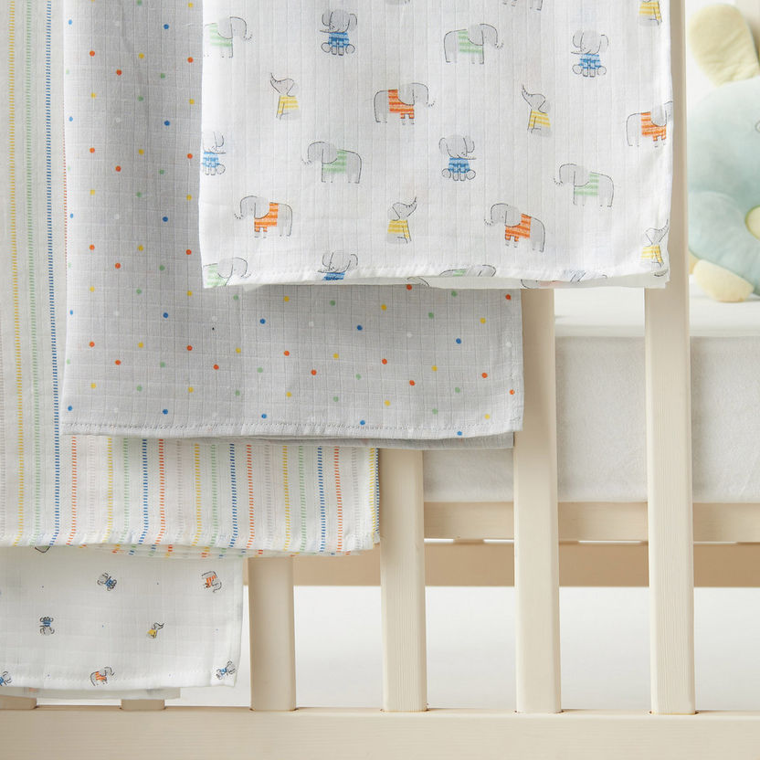 Giggles Printed Bamboo Muslin Swaddle - Set of 4-Swaddles and Sleeping Bags-image-2