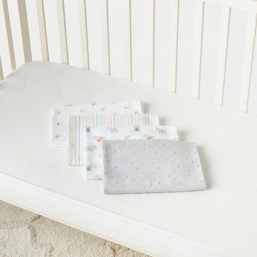 Giggles Printed Bamboo Muslin Swaddle - Set of 4-Swaddles and Sleeping Bags-image-3