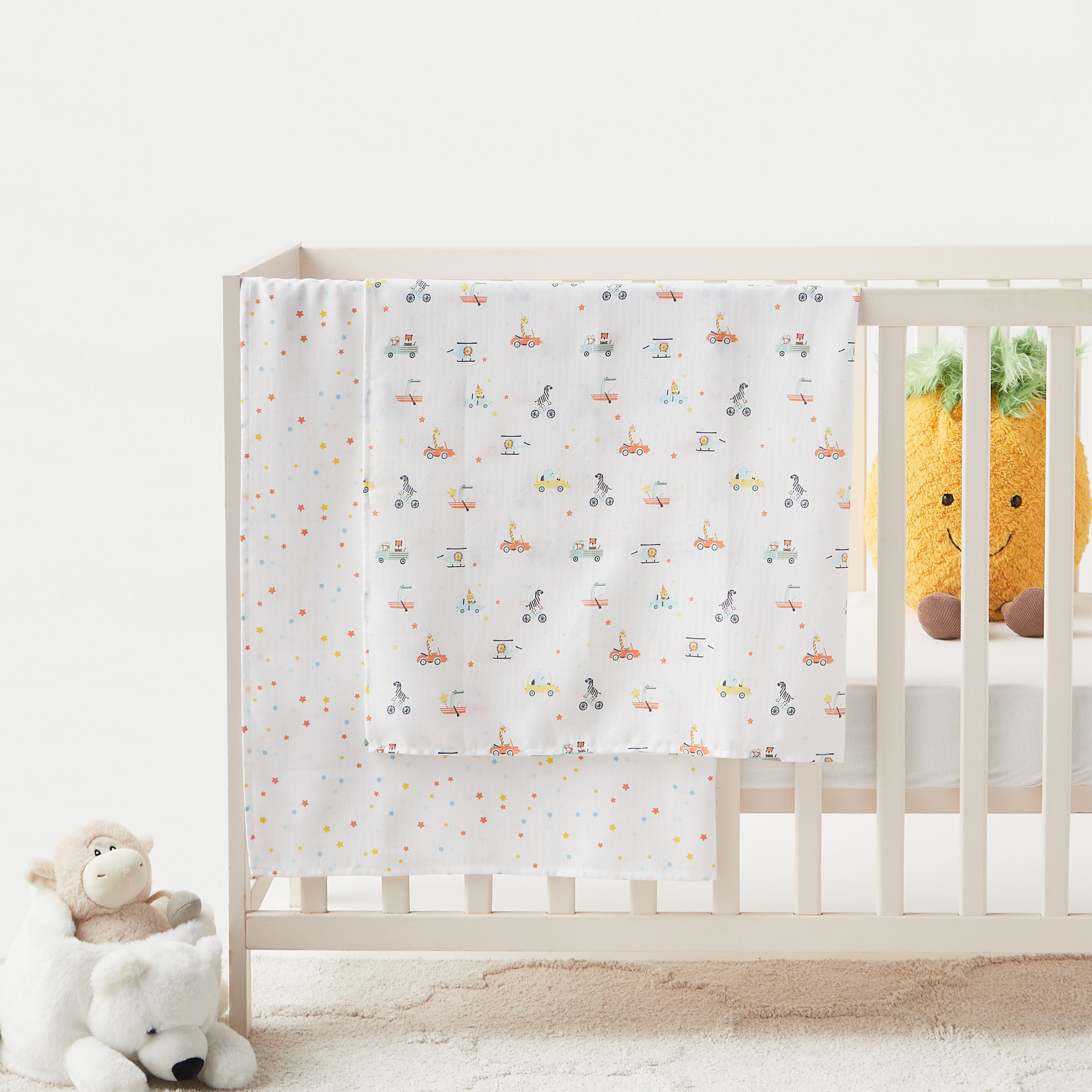 طقم بطانيات تقميط موسلين بطبعات قطعتين من جونيورز - 100x100 سم-baby-nursery-blanketsandswaddles-blanketsandquilts-image-1