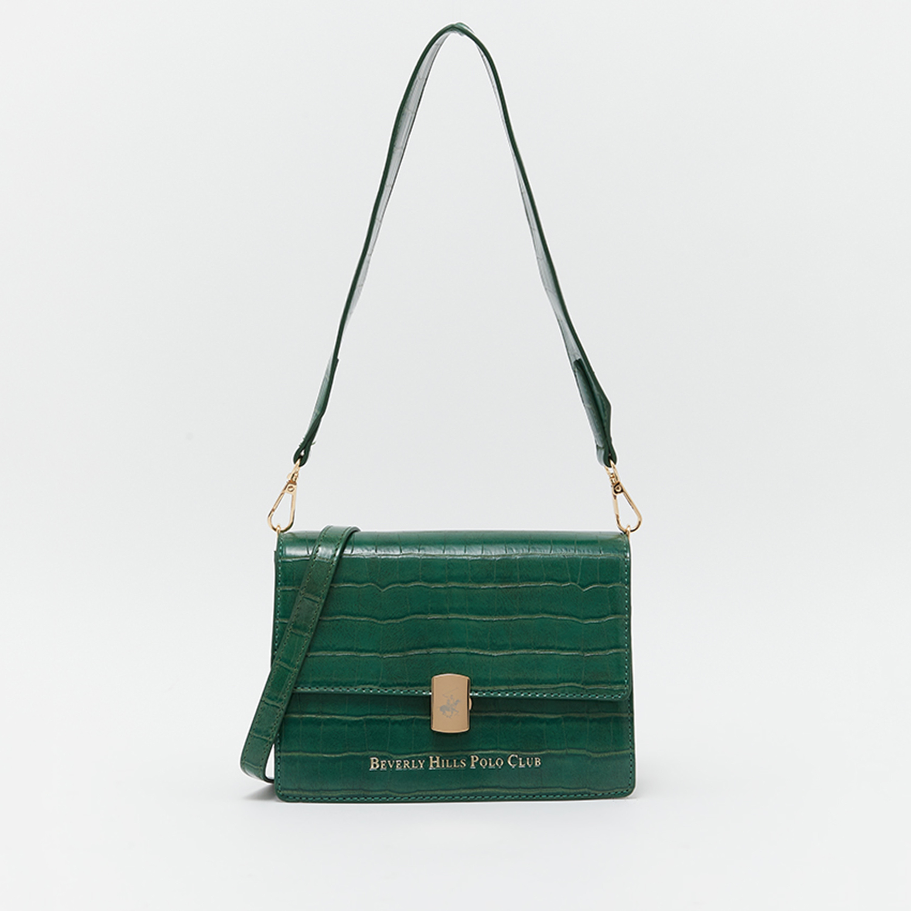 Beverly Hills Polo Club Textured Crossbody Bag with Magnet Closure and Detachable Strap in Green-women-bagsandwallets-handbags-image-1
