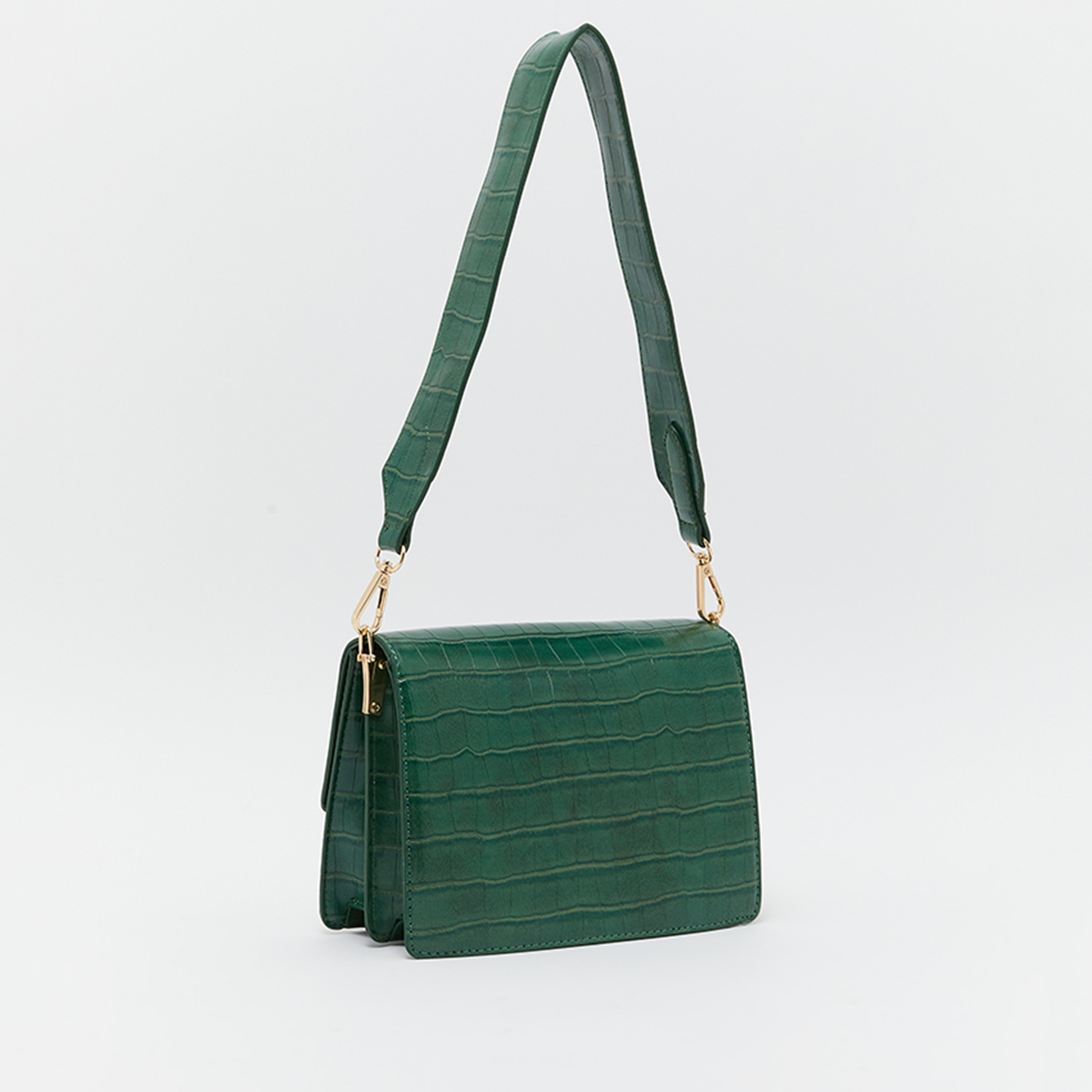 Beverly Hills Polo Club Textured Crossbody Bag with Magnet Closure and Detachable Strap in Green-women-bagsandwallets-handbags-image-2