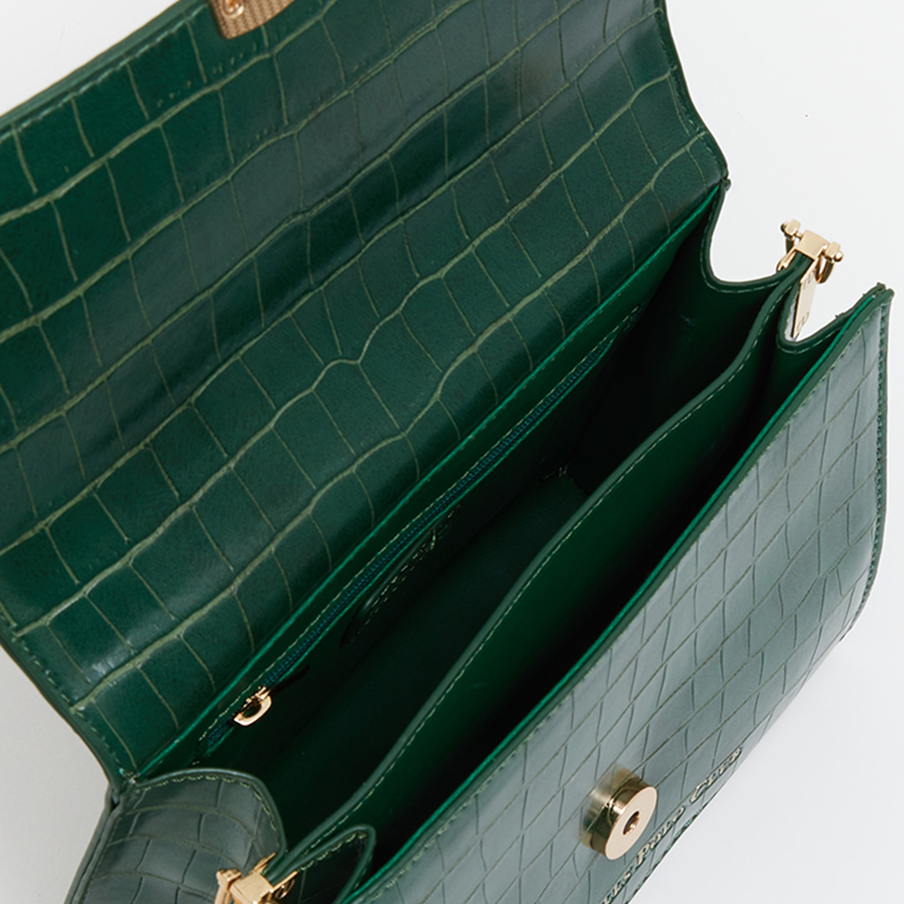 Beverly Hills Polo Club Textured Crossbody Bag with Magnet Closure and Detachable Strap in Green-women-bagsandwallets-handbags-image-4