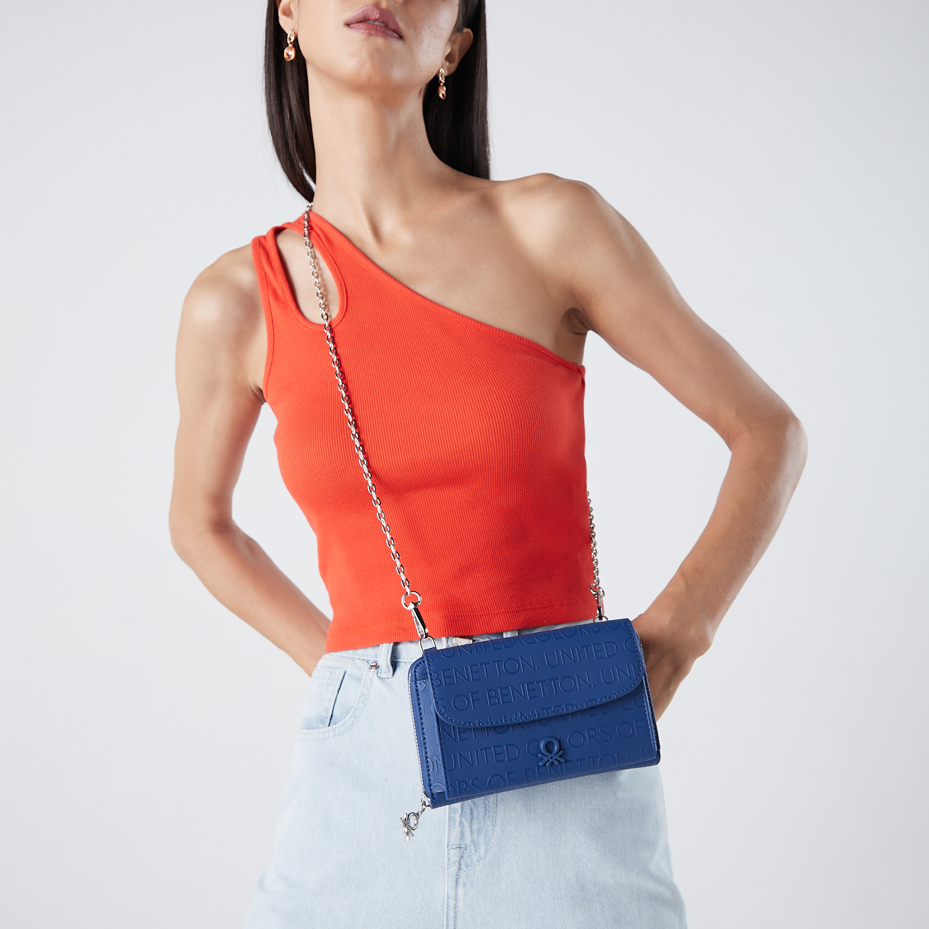 United Colors of Benetton Embossed Crossbody Bag with Chain Strap-women-bagsandwallets-handbags-image-2