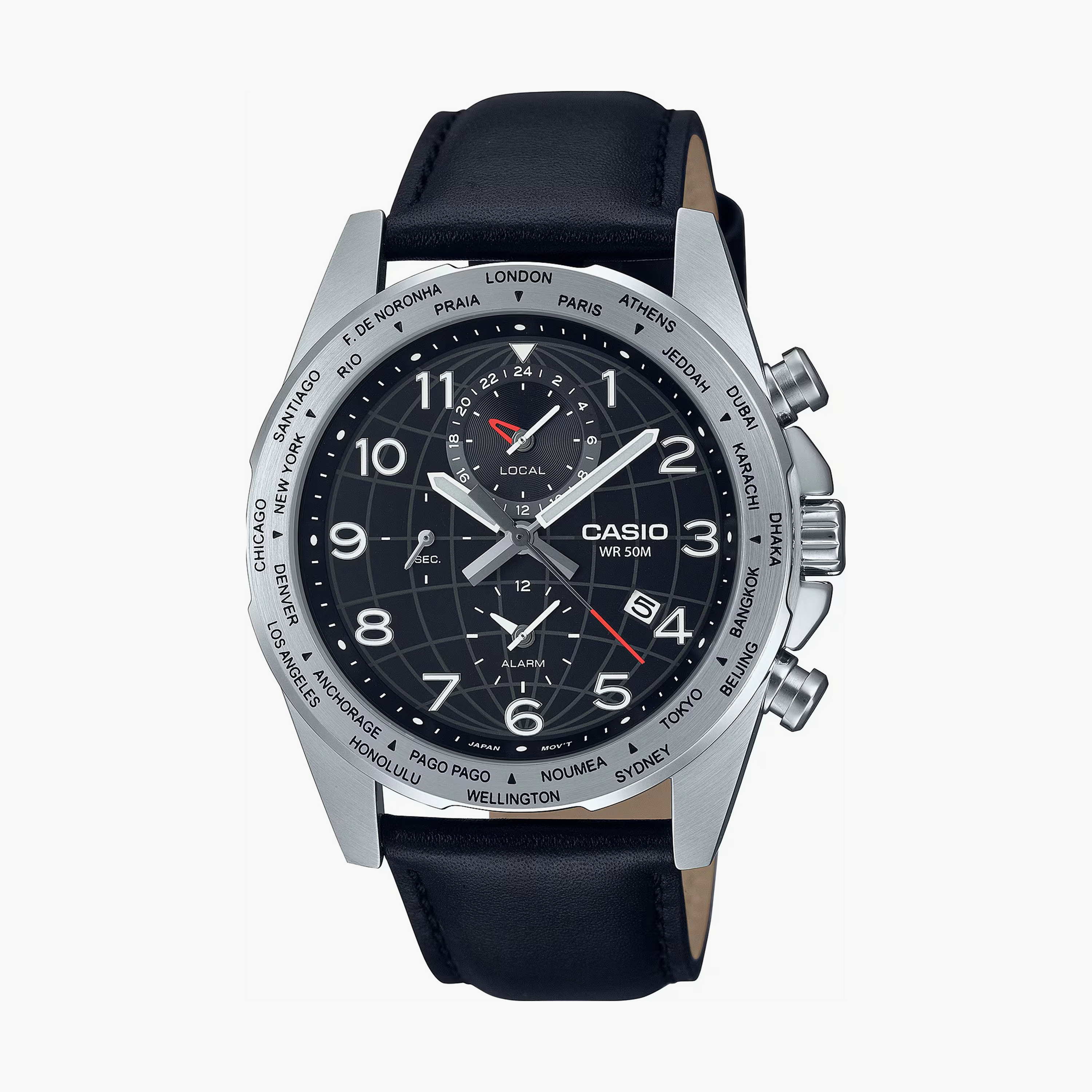 MTP-W500L-1AVDF ساعة يد كرونوغراف للرجال بسوار جلدي بلون أسود من كاسيو-men-watchesandjewellery-watches-image-1