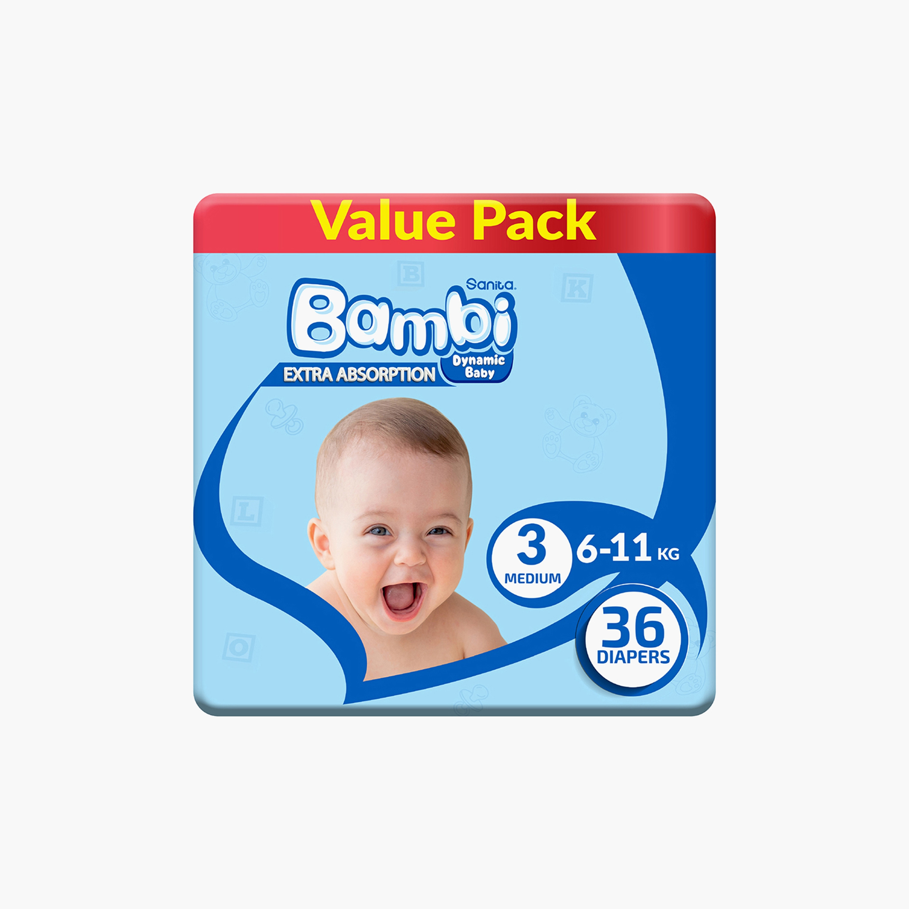 Bambi Extra Absorption Size 3, Medium 36-Diaper Value Pack - 6-11 kg-baby-diapering-diapers-image-1