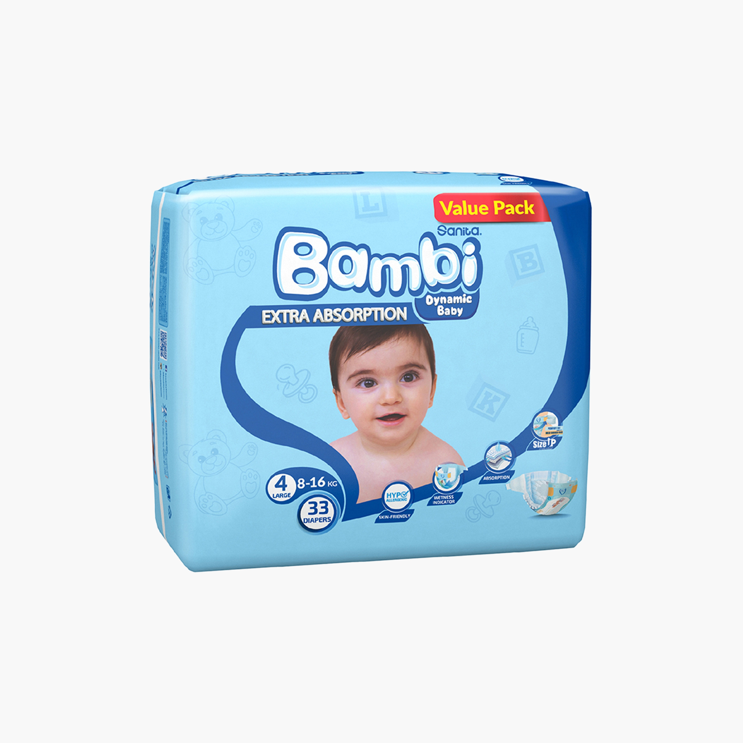 Bambi Baby Size 4 Large, 33-Diapers Value Pack - 8-16 Kg-baby-diapering-diapers-image-4