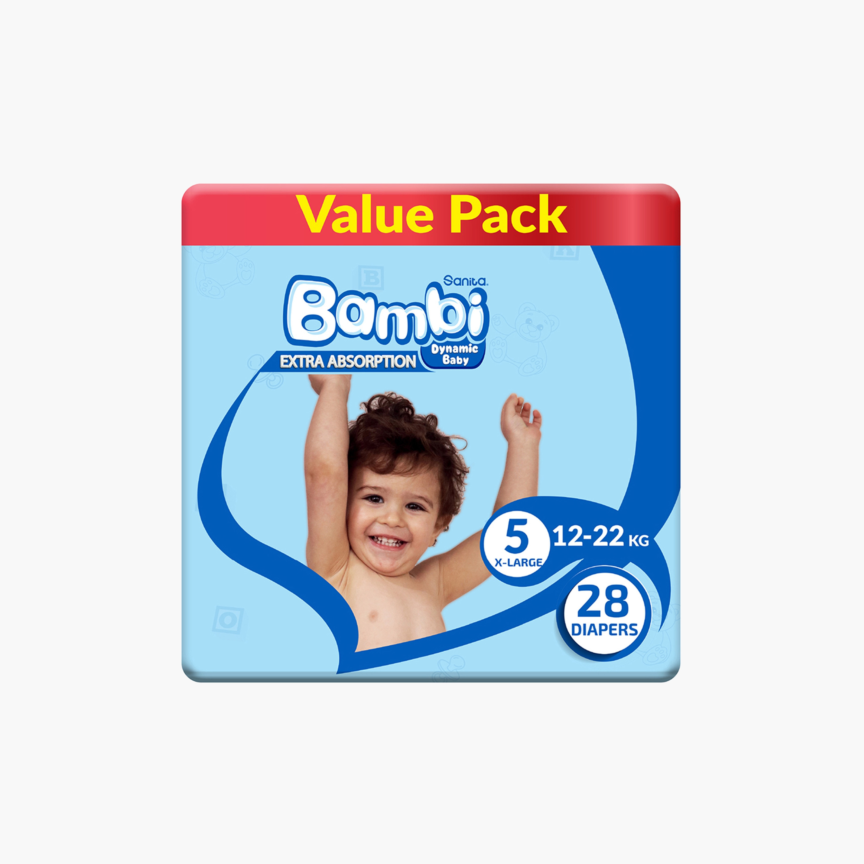 عبوة حفاضات فاليو 28 قطعة مقاس 5 كبير جدًا من بامبي - 12-22 كجم-baby-diapering-diapers-image-1