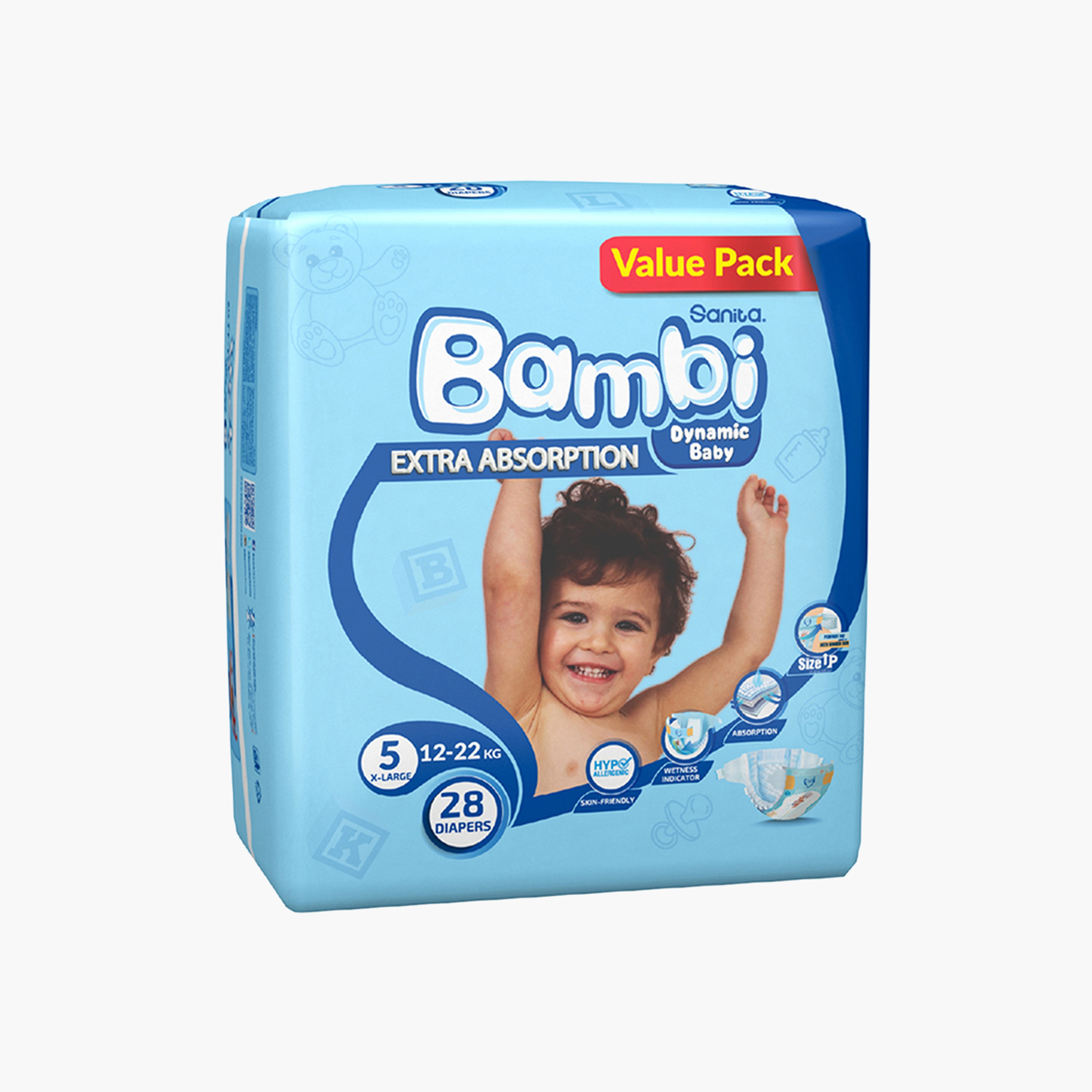 عبوة حفاضات فاليو 28 قطعة مقاس 5 كبير جدًا من بامبي - 12-22 كجم-baby-diapering-diapers-image-4
