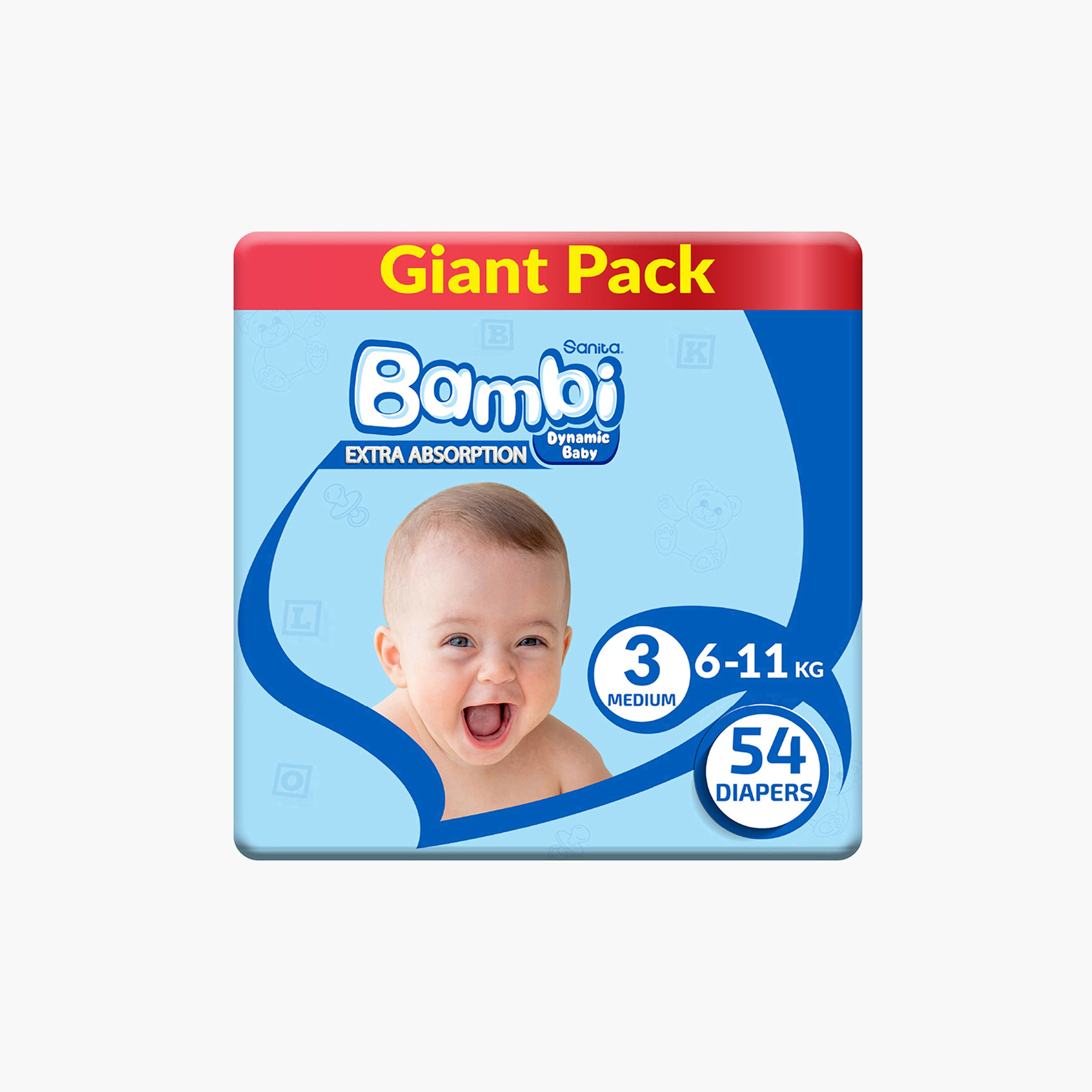 Bambi Baby Size 3 Medium, 54-Diapers Giant Pack - 6-11 Kg-baby-diapering-diapers-image-1