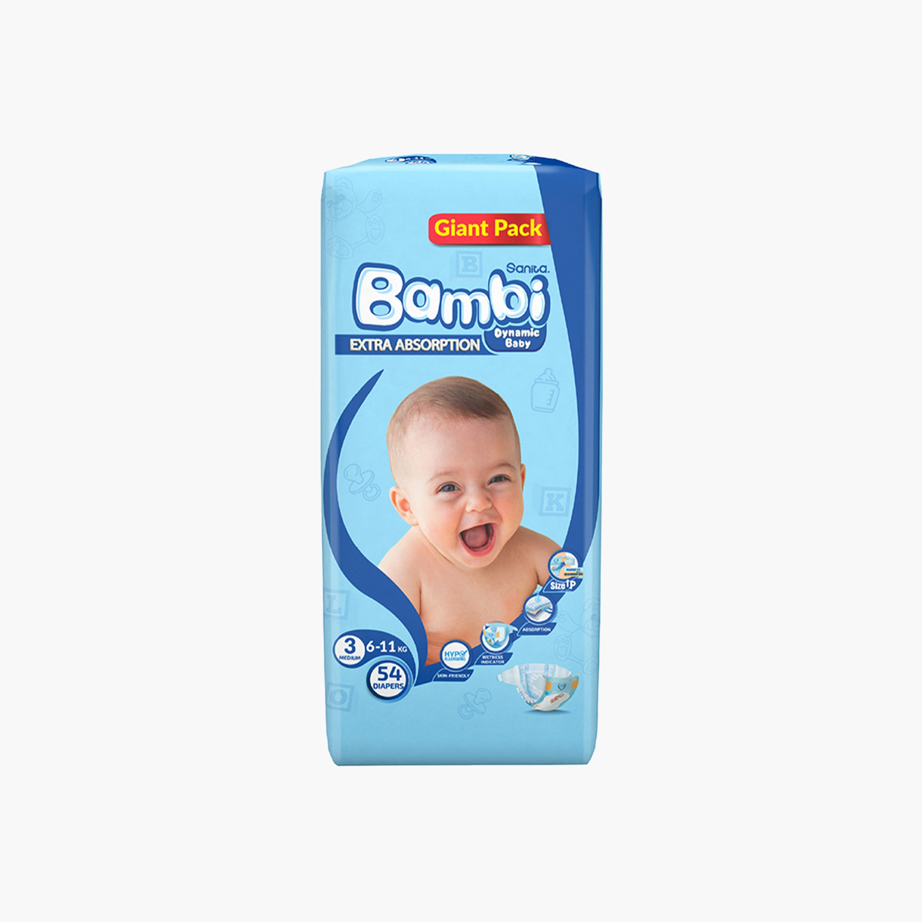 Bambi Baby Size 3 Medium, 54-Diapers Giant Pack - 6-11 Kg-baby-diapering-diapers-image-3