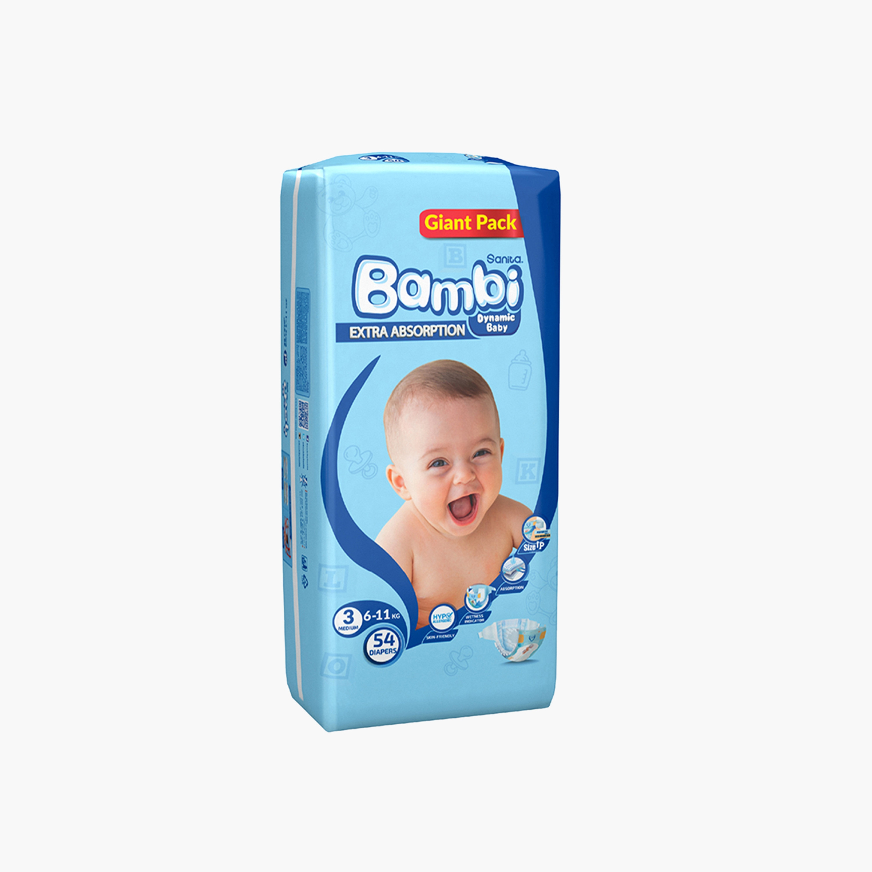 Bambi Baby Size 3 Medium, 54-Diapers Giant Pack - 6-11 Kg-baby-diapering-diapers-image-4