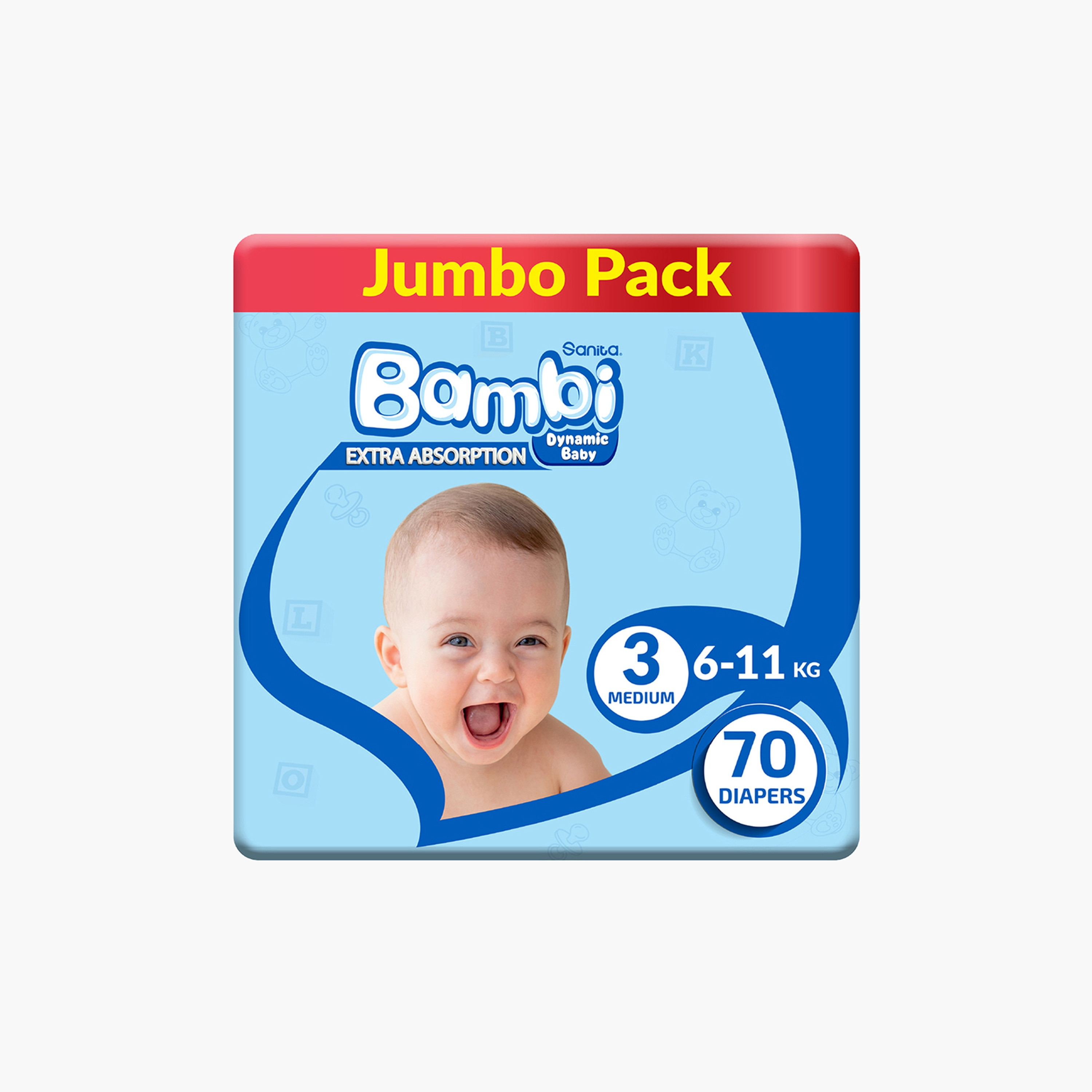 Bambi Dynamic Baby Size 3 Medium, 70-Diapers Jumbo Pack - 6-11 kgs-CP_Promo_Code_Excluded-image-1