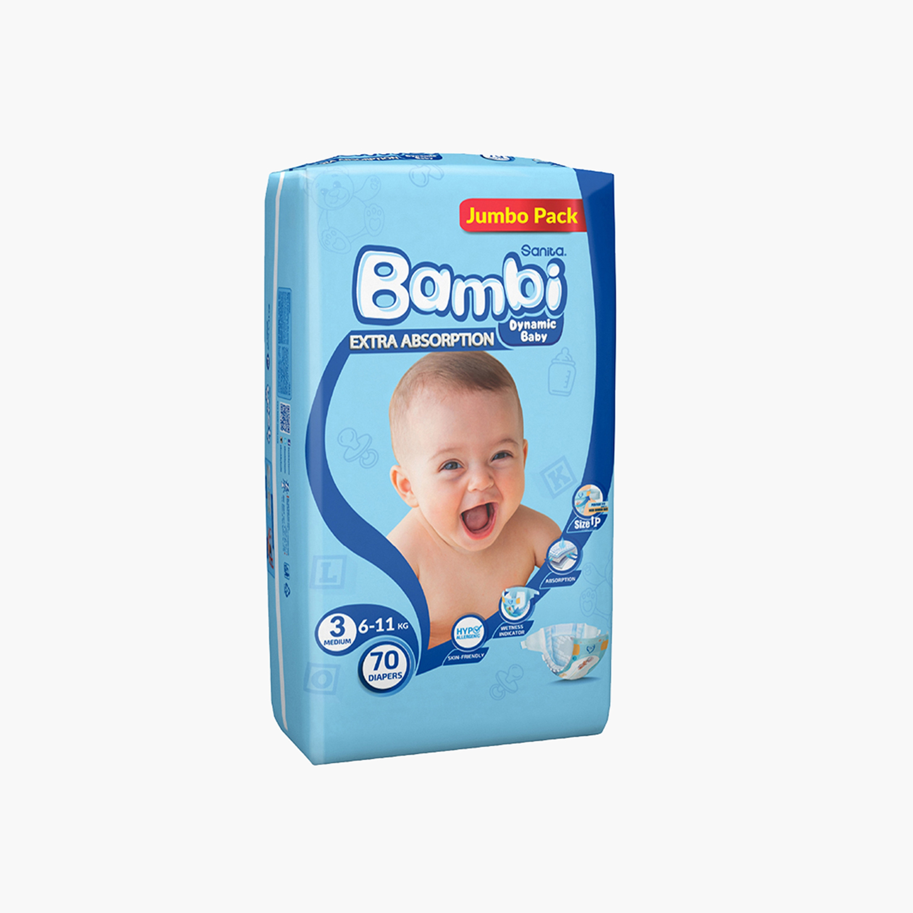 Bambi Dynamic Baby Size 3 Medium, 70-Diapers Jumbo Pack - 6-11 kgs-CP_Promo_Code_Excluded-image-4