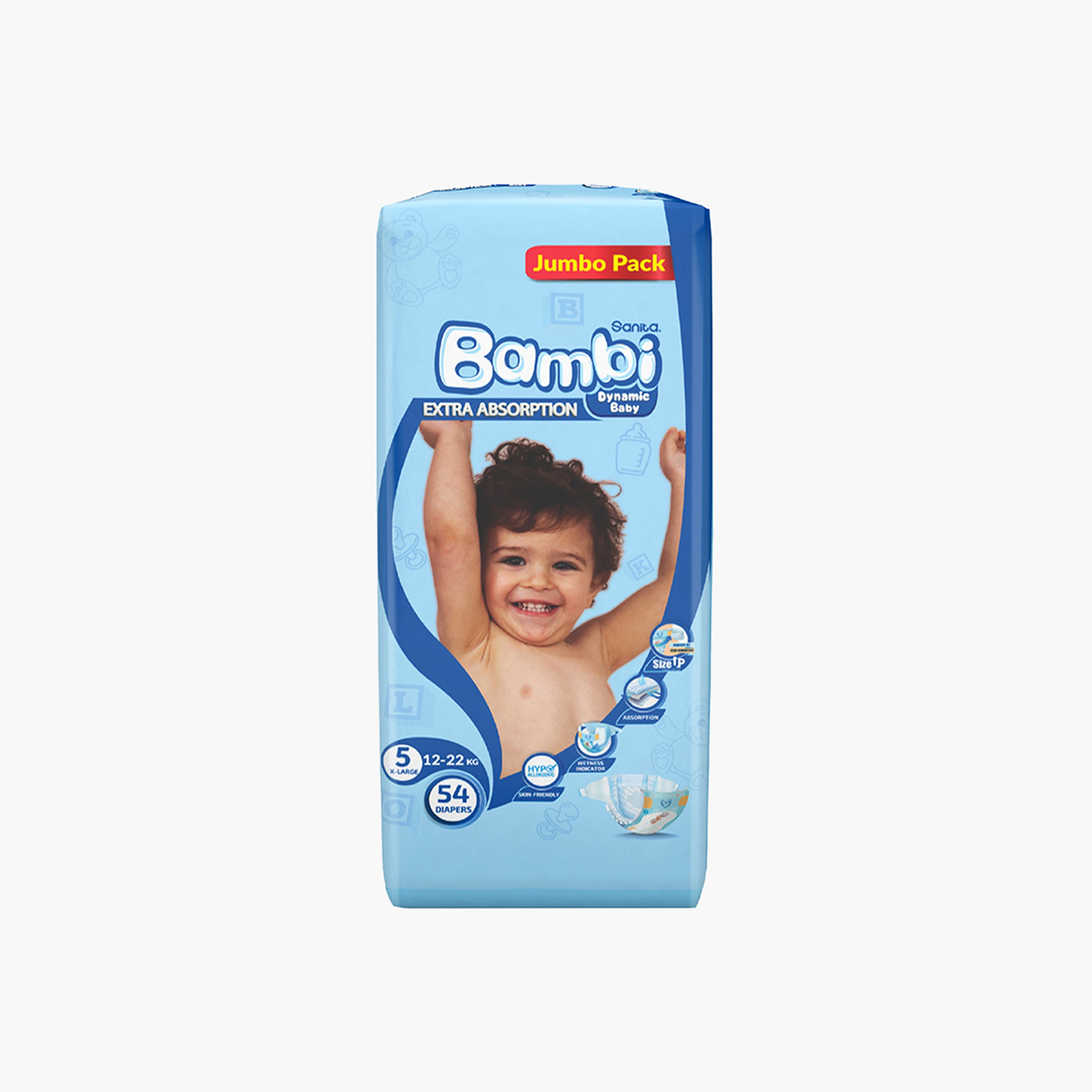 Bambi Extra Absorption Size 5, Extra Large 54-Diapers Jumbo Pack - 12-22 kg-baby-diapering-diapers-image-3