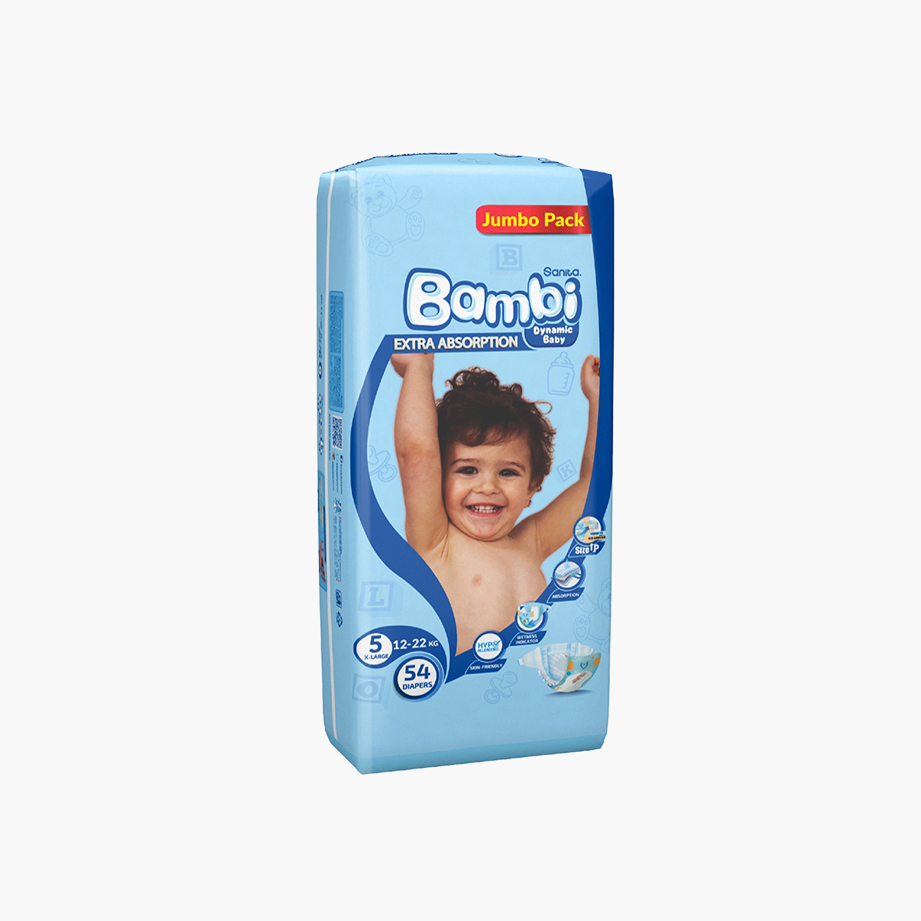 Bambi Extra Absorption Size 5, Extra Large 54-Diapers Jumbo Pack - 12-22 kg-baby-diapering-diapers-image-4