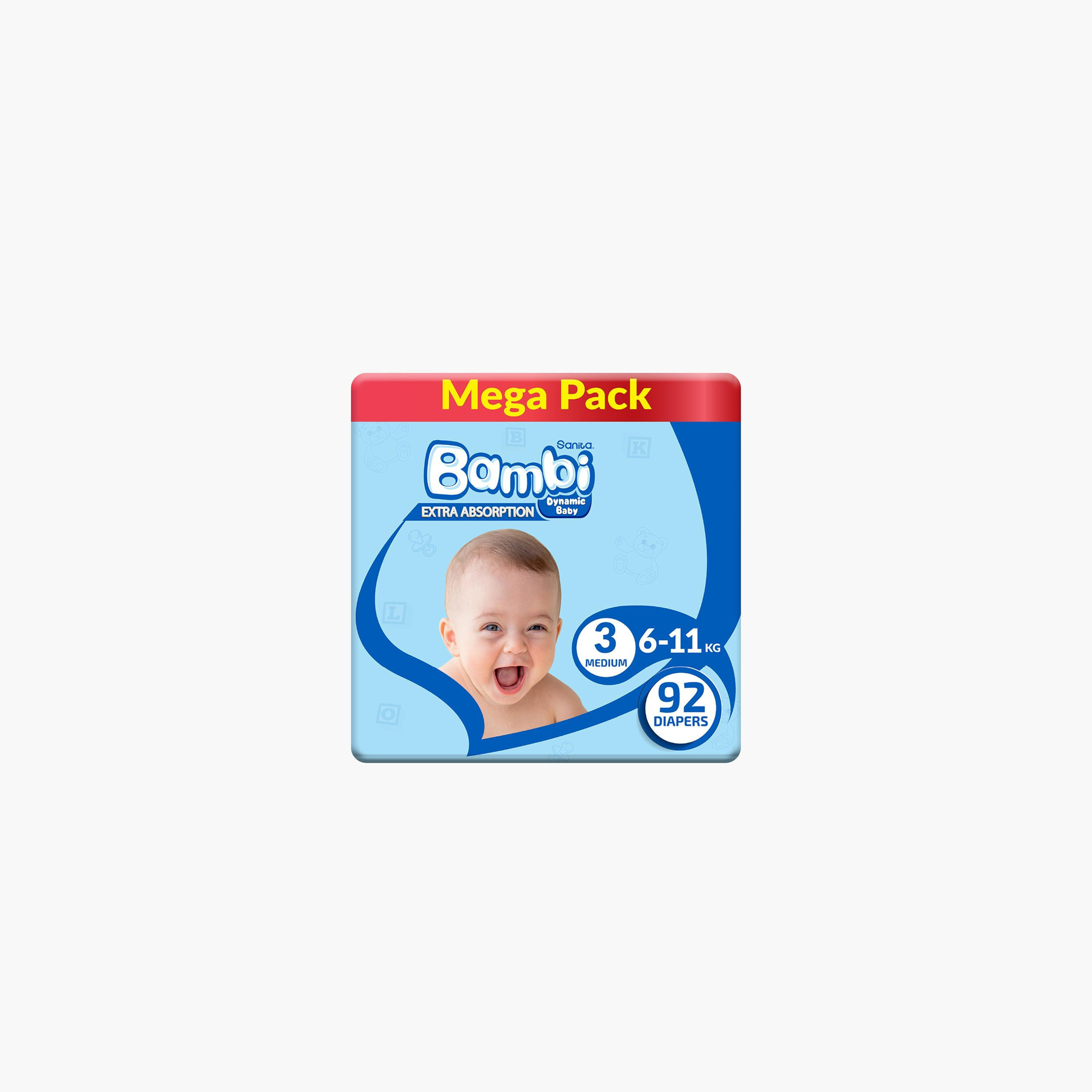 Bambi Extra Absorption Size 3, Medium 92-Diapers Mega Pack - 6-11 kg-baby-diapering-diapers-image-1