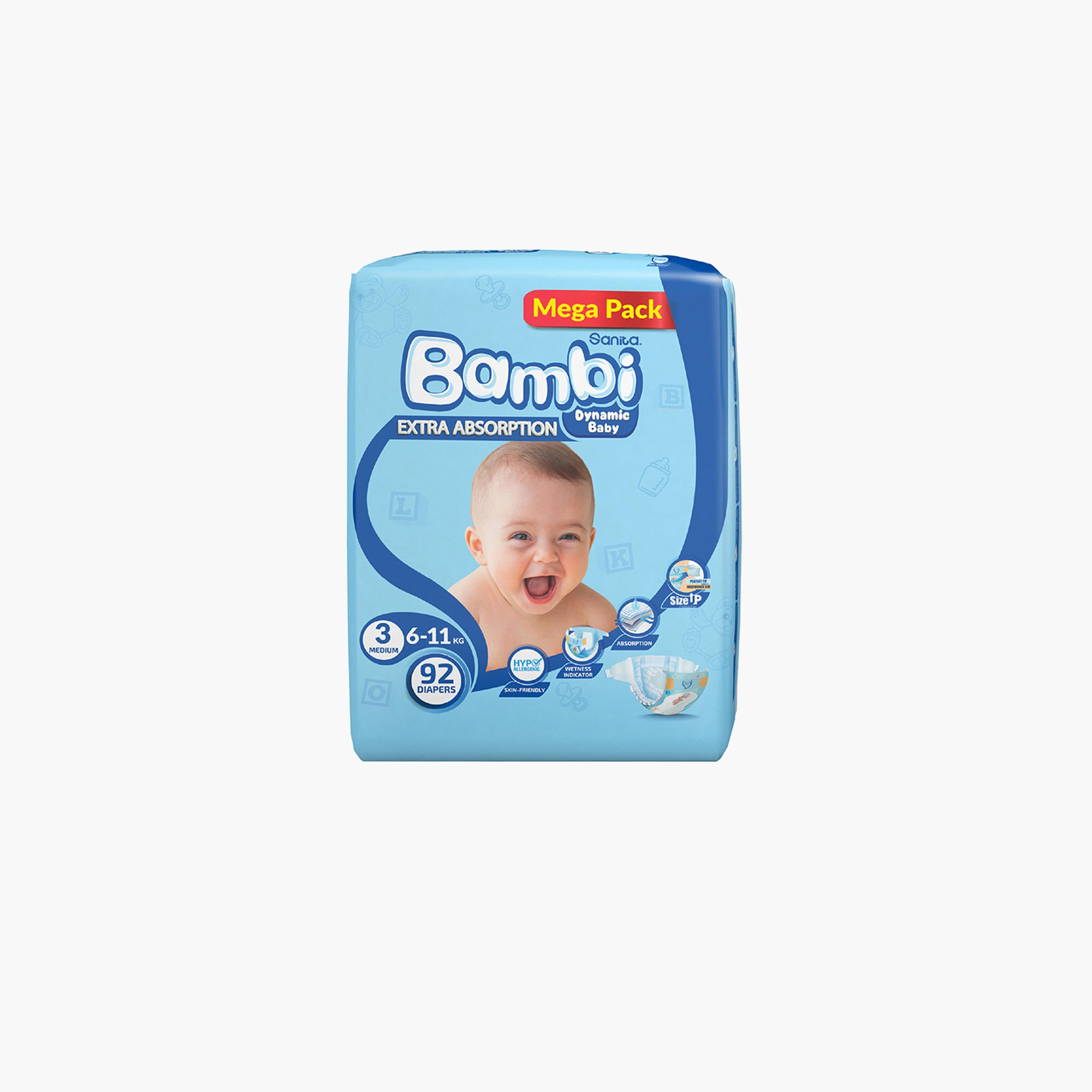 Bambi Extra Absorption Size 3, Medium 92-Diapers Mega Pack - 6-11 kg-baby-diapering-diapers-image-3