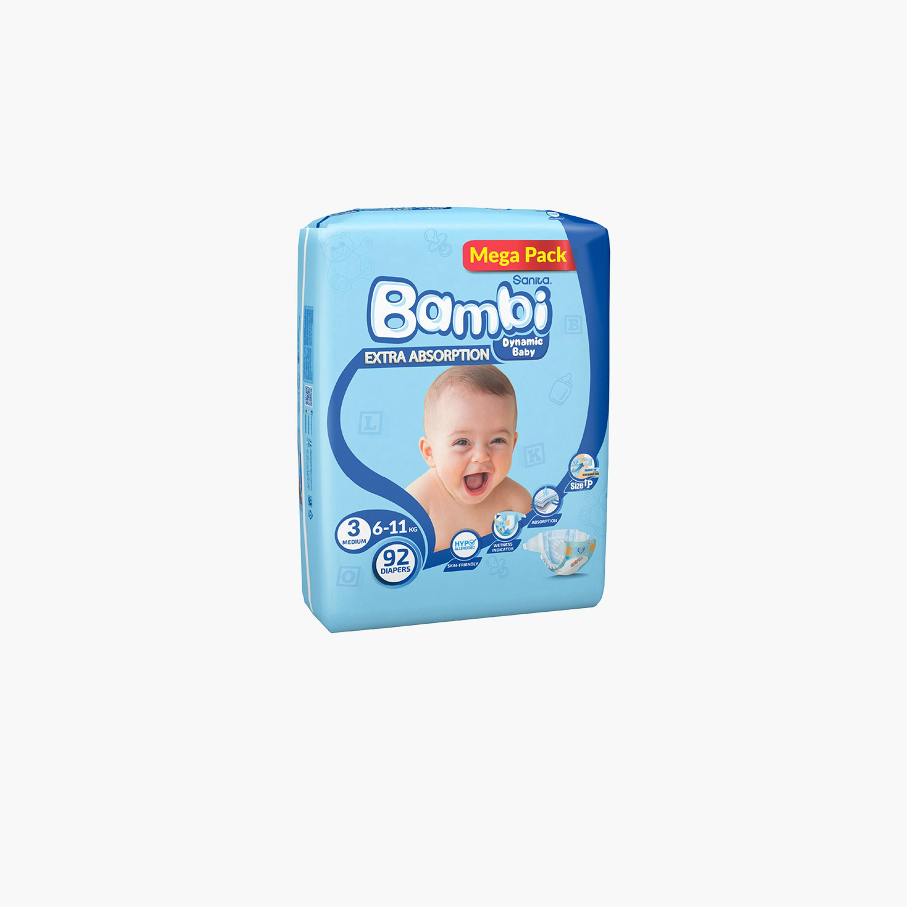 Bambi Extra Absorption Size 3, Medium 92-Diapers Mega Pack - 6-11 kg-baby-diapering-diapers-image-4