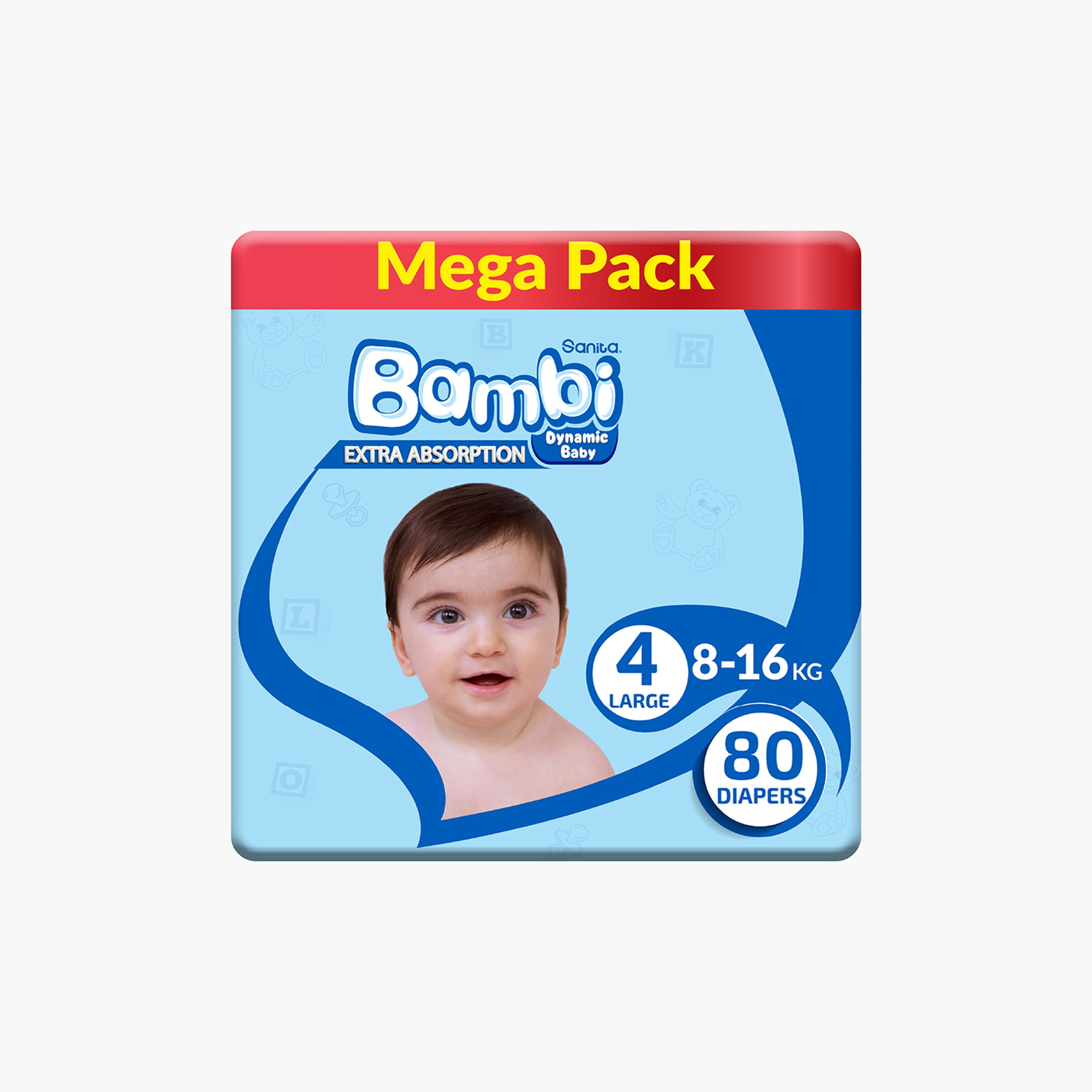 Bambi Extra Absorption Size 4, Large 80-Diapers Mega Pack - 8-16 kg-baby-diapering-diapers-image-1