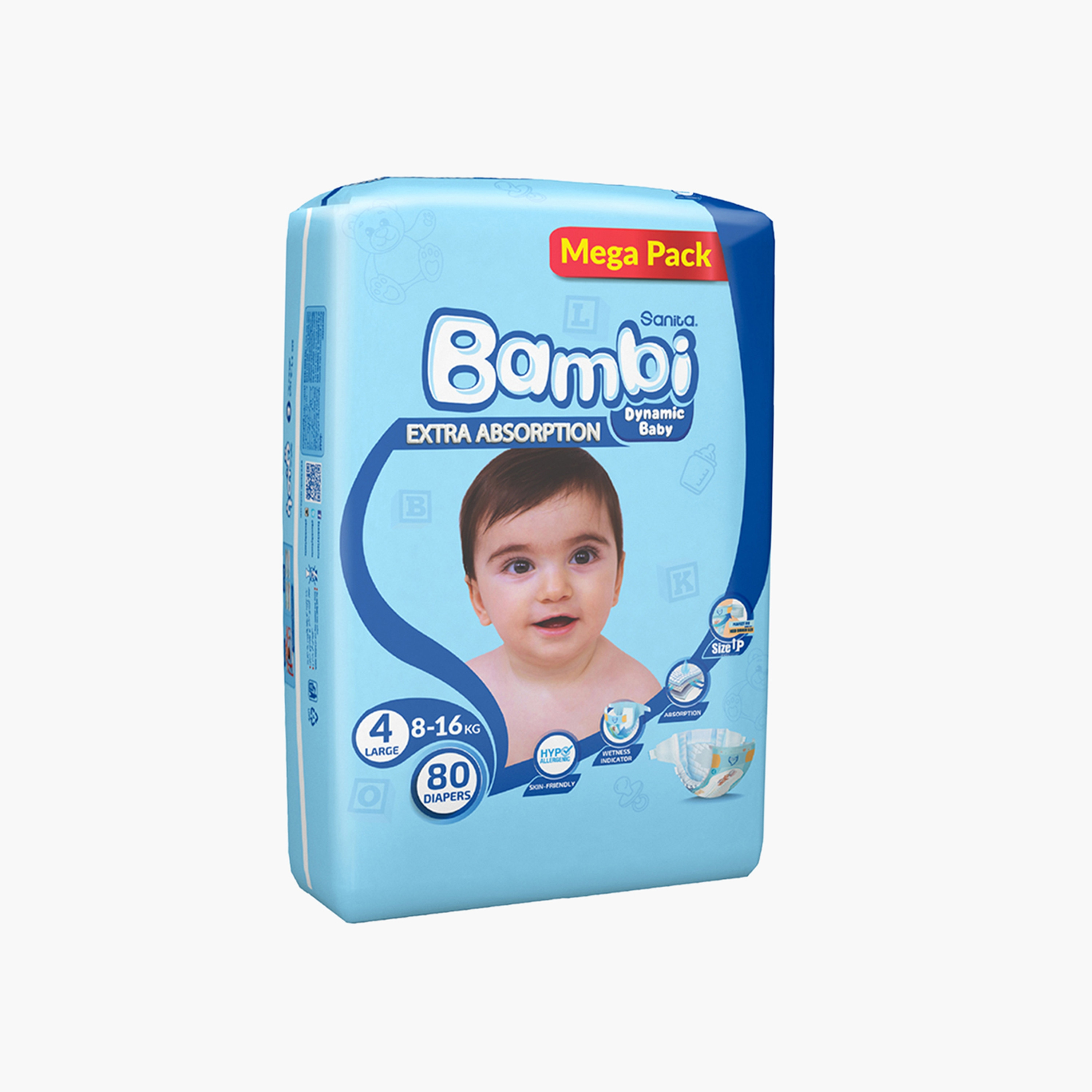 Bambi Extra Absorption Size 4, Large 80-Diapers Mega Pack - 8-16 kg-baby-diapering-diapers-image-4