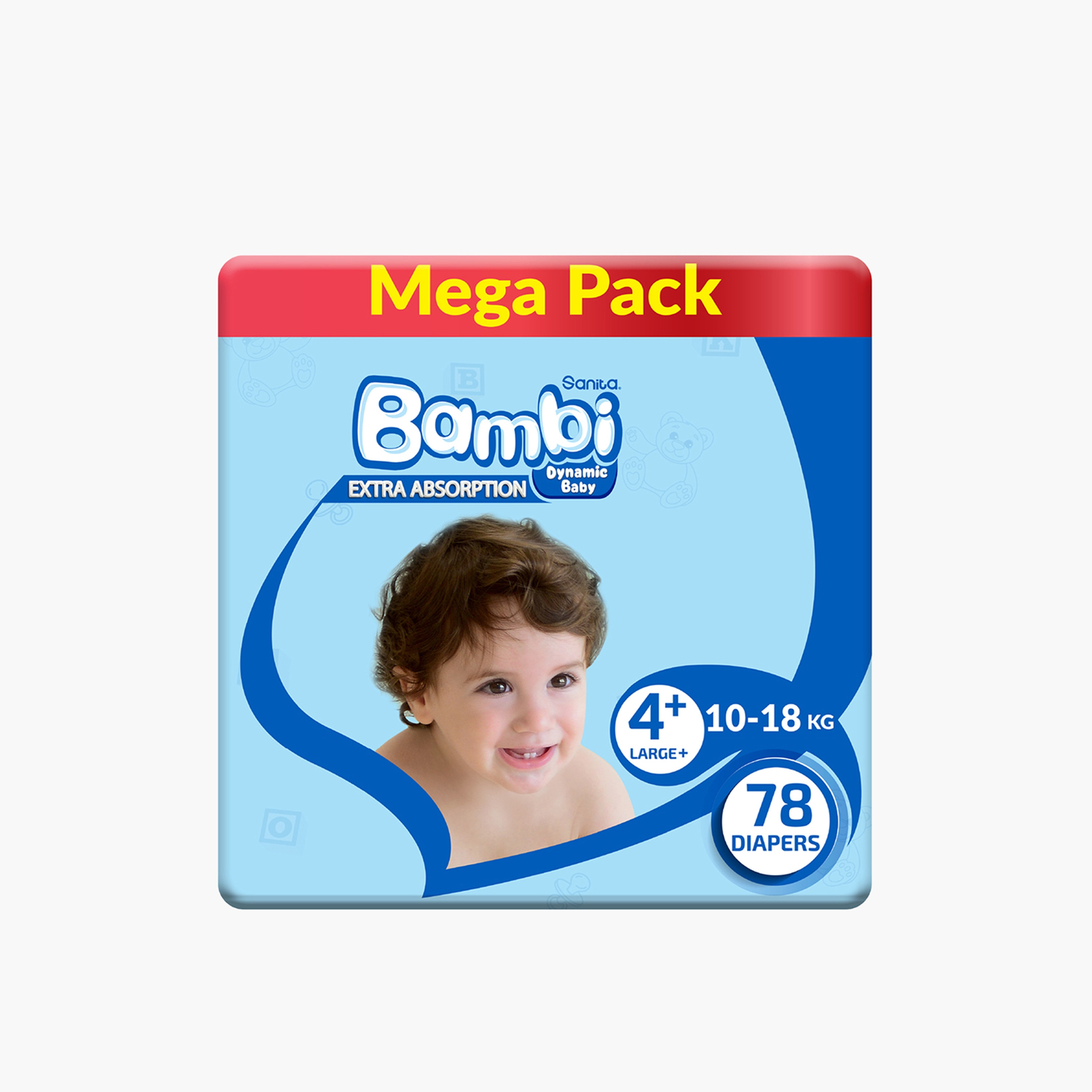 Bambi Extra Absorption Size 4+, Large 78-Diapers Mega Pack - 10-18 kg-baby-diapering-diapers-image-1
