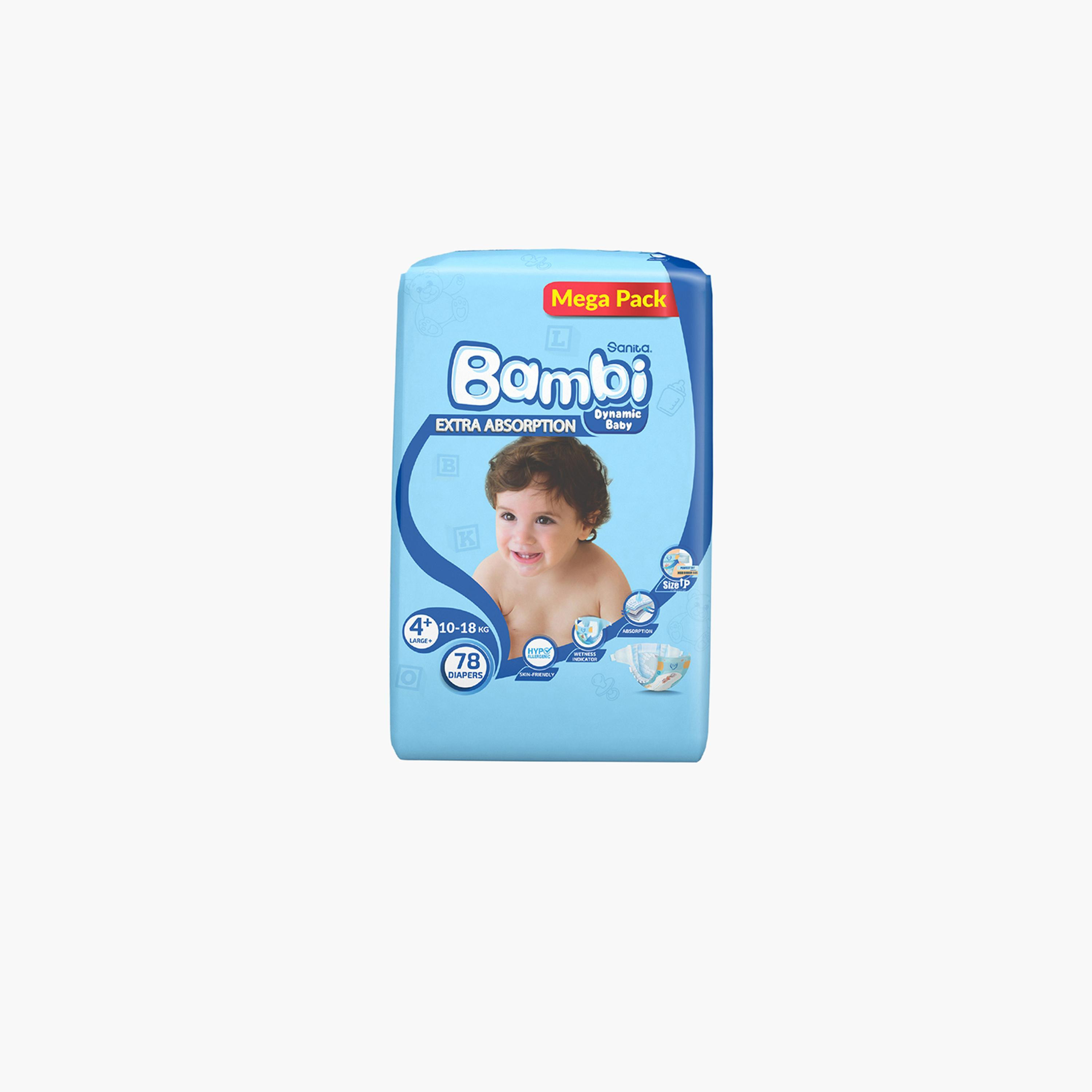 Bambi Extra Absorption Size 4+, Large 78-Diapers Mega Pack - 10-18 kg-baby-diapering-diapers-image-3