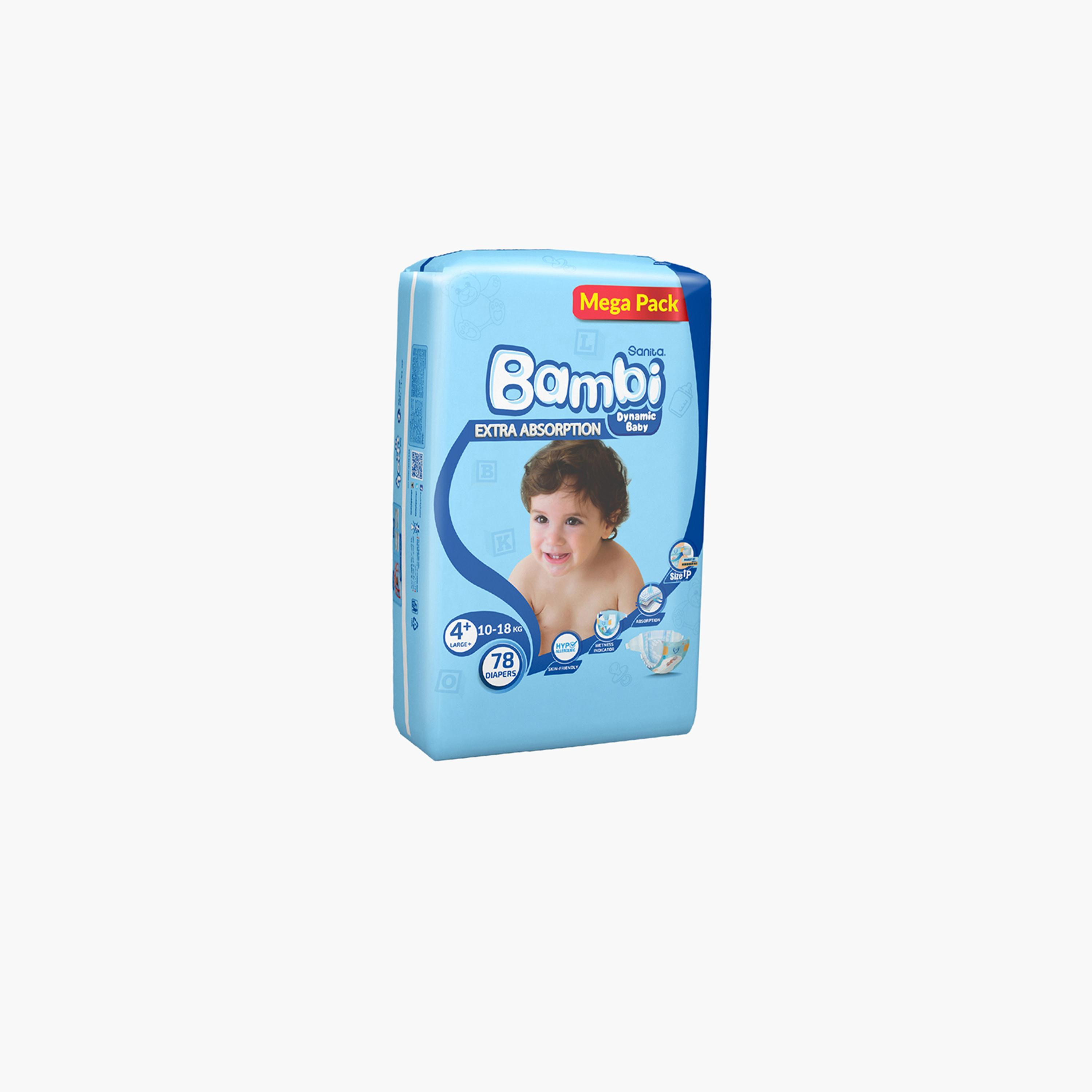 Bambi Extra Absorption Size 4+, Large 78-Diapers Mega Pack - 10-18 kg-baby-diapering-diapers-image-4