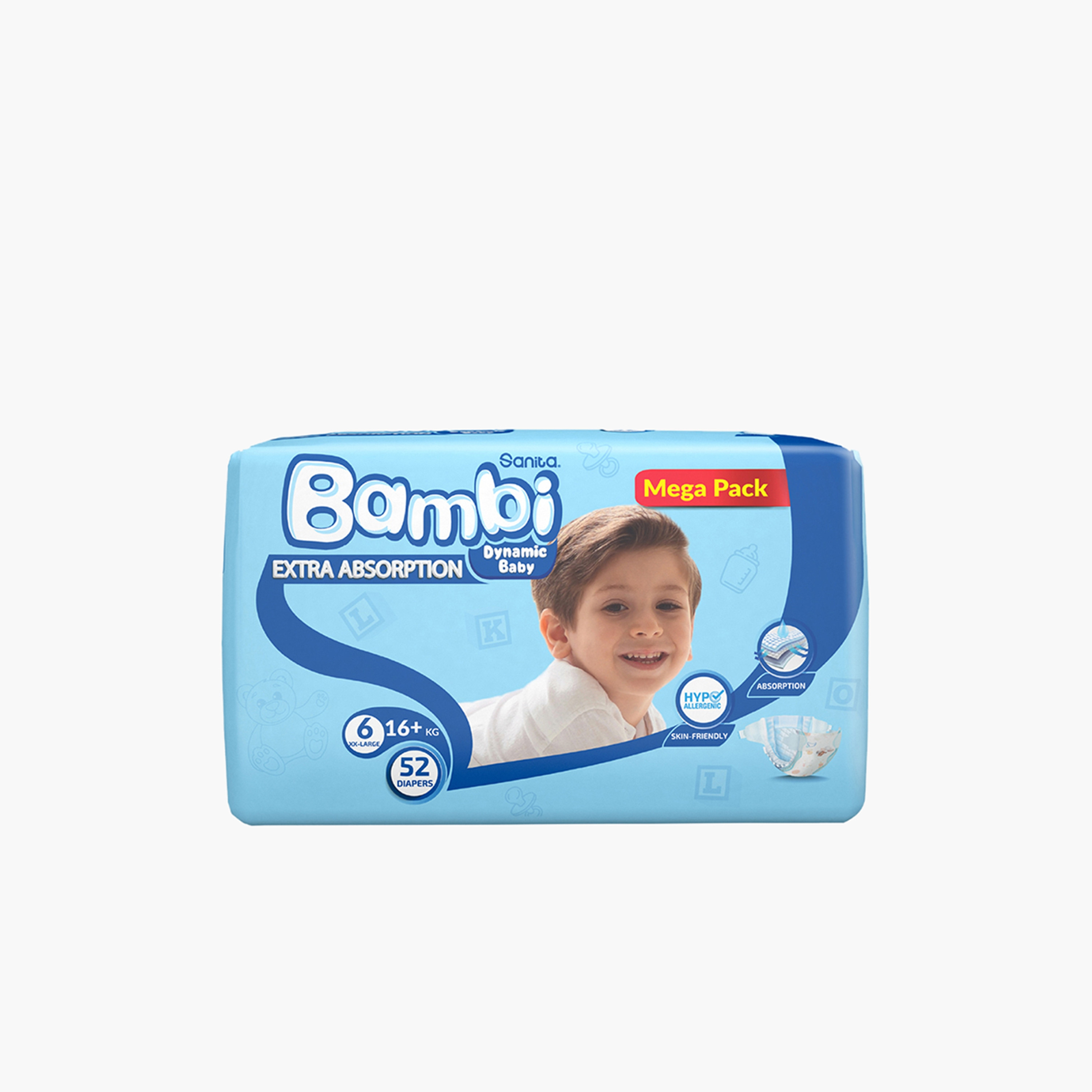 Bambi Extra Absorption Size 6, XX Large 52-Diapers Mega Pack - 16+ kg-baby-diapering-diapers-image-2