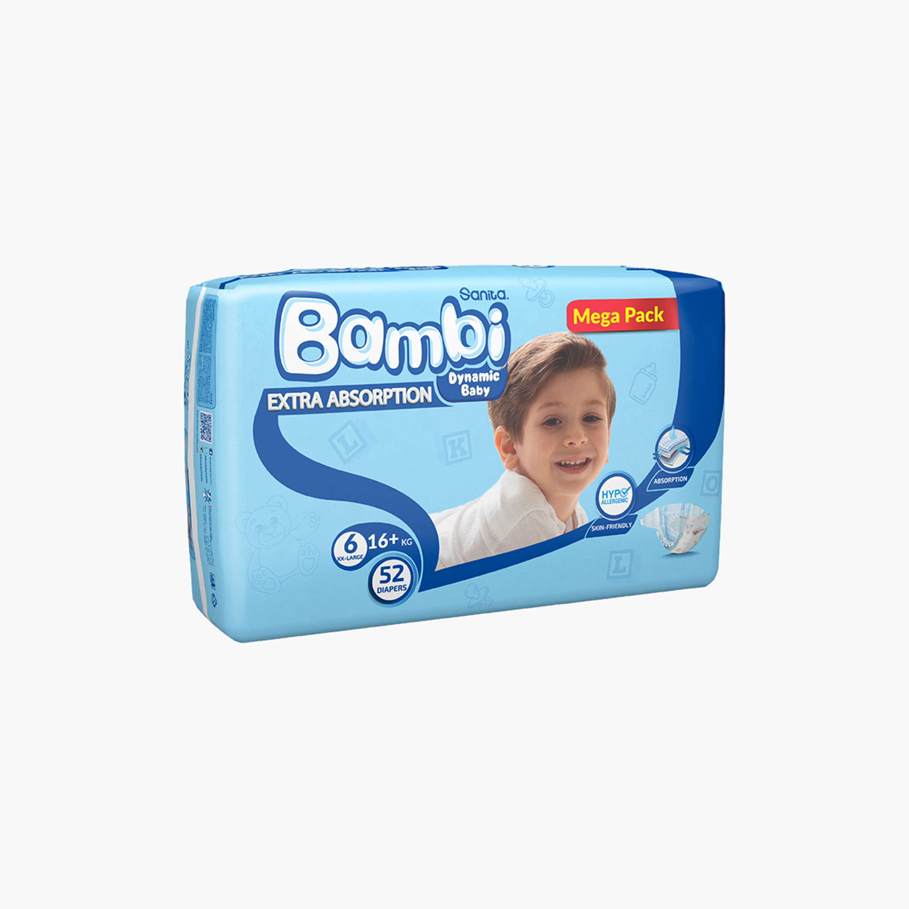 Bambi Extra Absorption Size 6, XX Large 52-Diapers Mega Pack - 16+ kg-baby-diapering-diapers-image-3