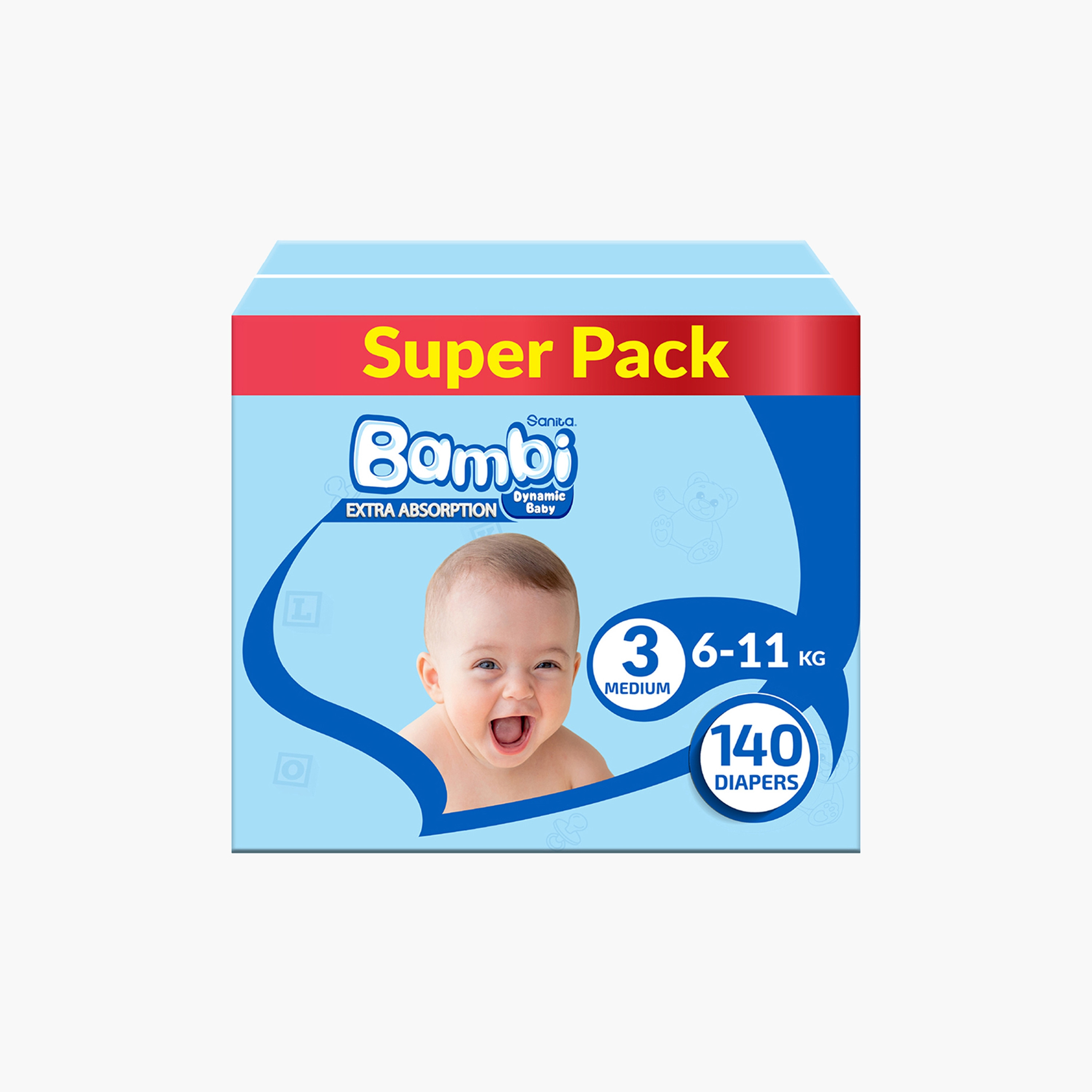 Bambi Extra Absorption Size 3, Medium 140-Diapers Super Pack - 6-11 kg-baby-diapering-diapers-image-1