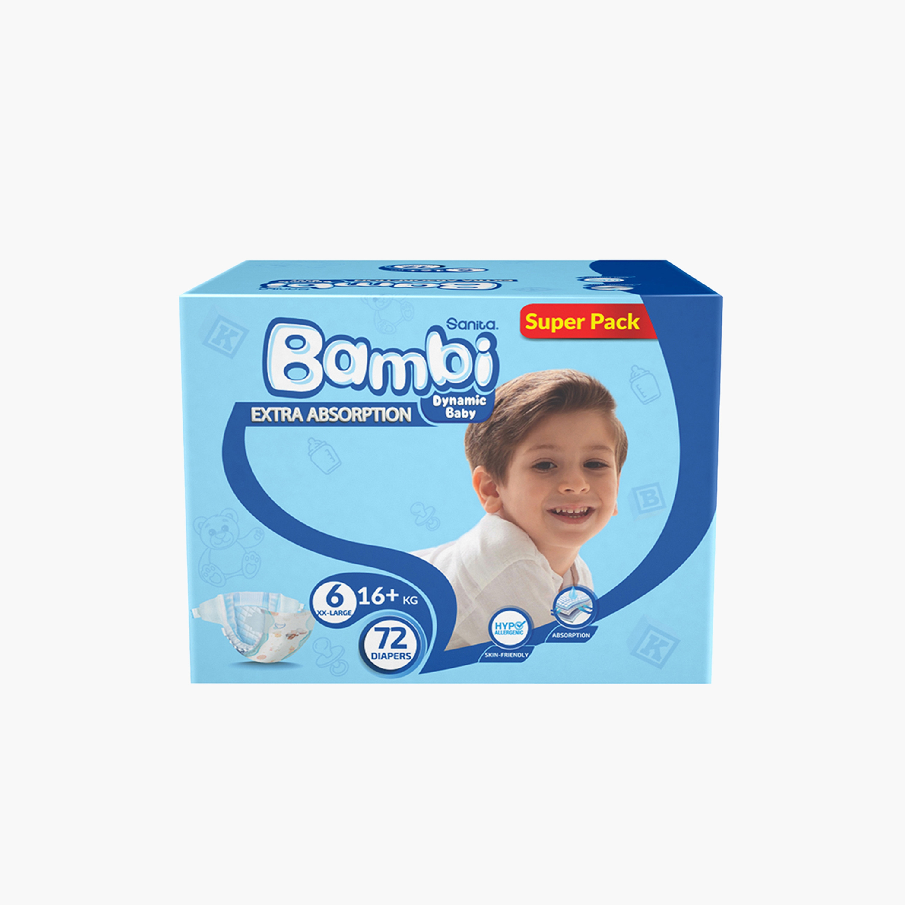 Bambi Extra Absorption Size 6, XX Large 72-Diapers Super Pack - 16+ kg-baby-diapering-diapers-image-2