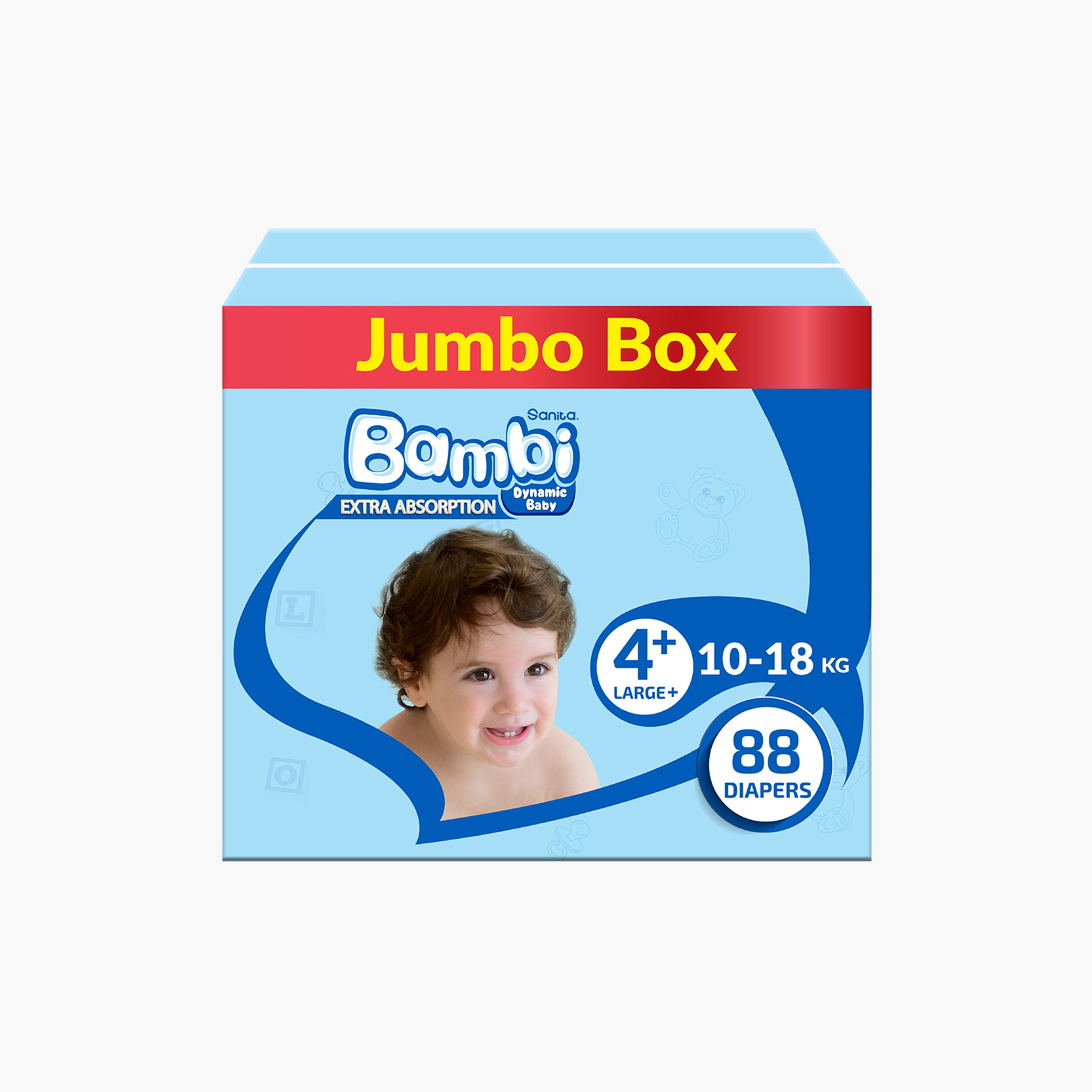 Bambi Extra Absorption Size 4+, Large+ 88-Diaper Jumbo Box - 10-18 kg-baby-diapering-diapers-image-1