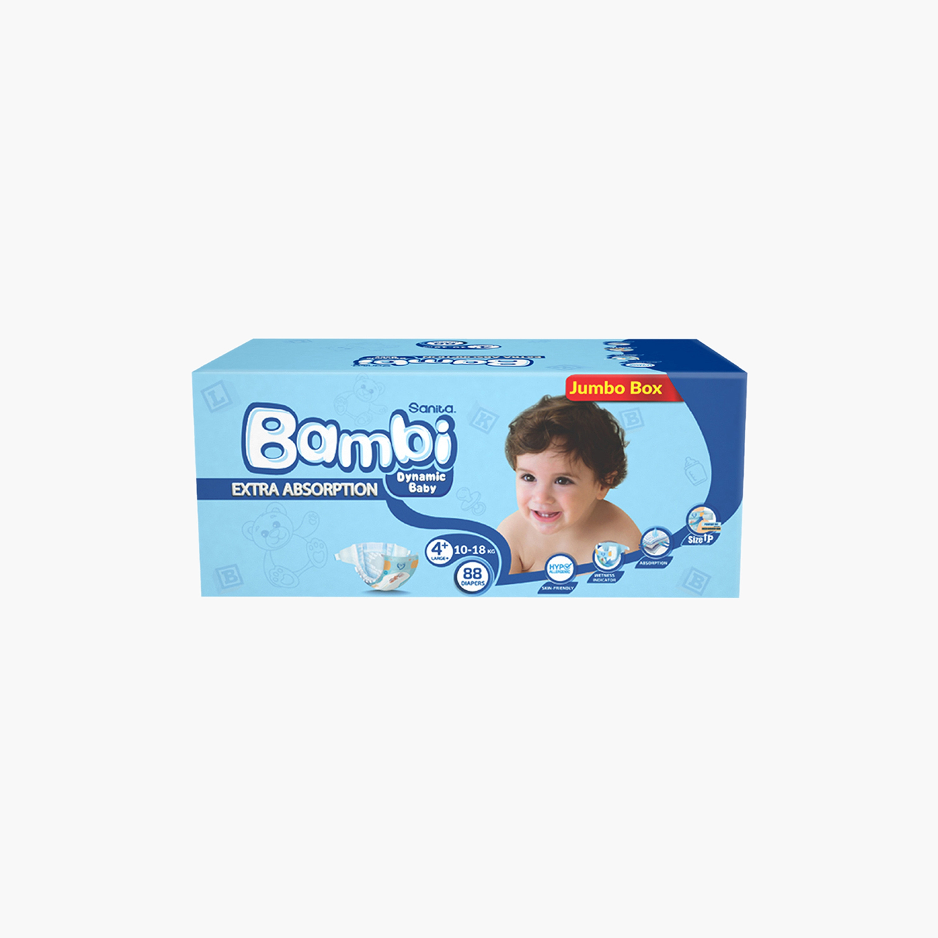 Bambi Extra Absorption Size 4+, Large+ 88-Diaper Jumbo Box - 10-18 kg-baby-diapering-diapers-image-3