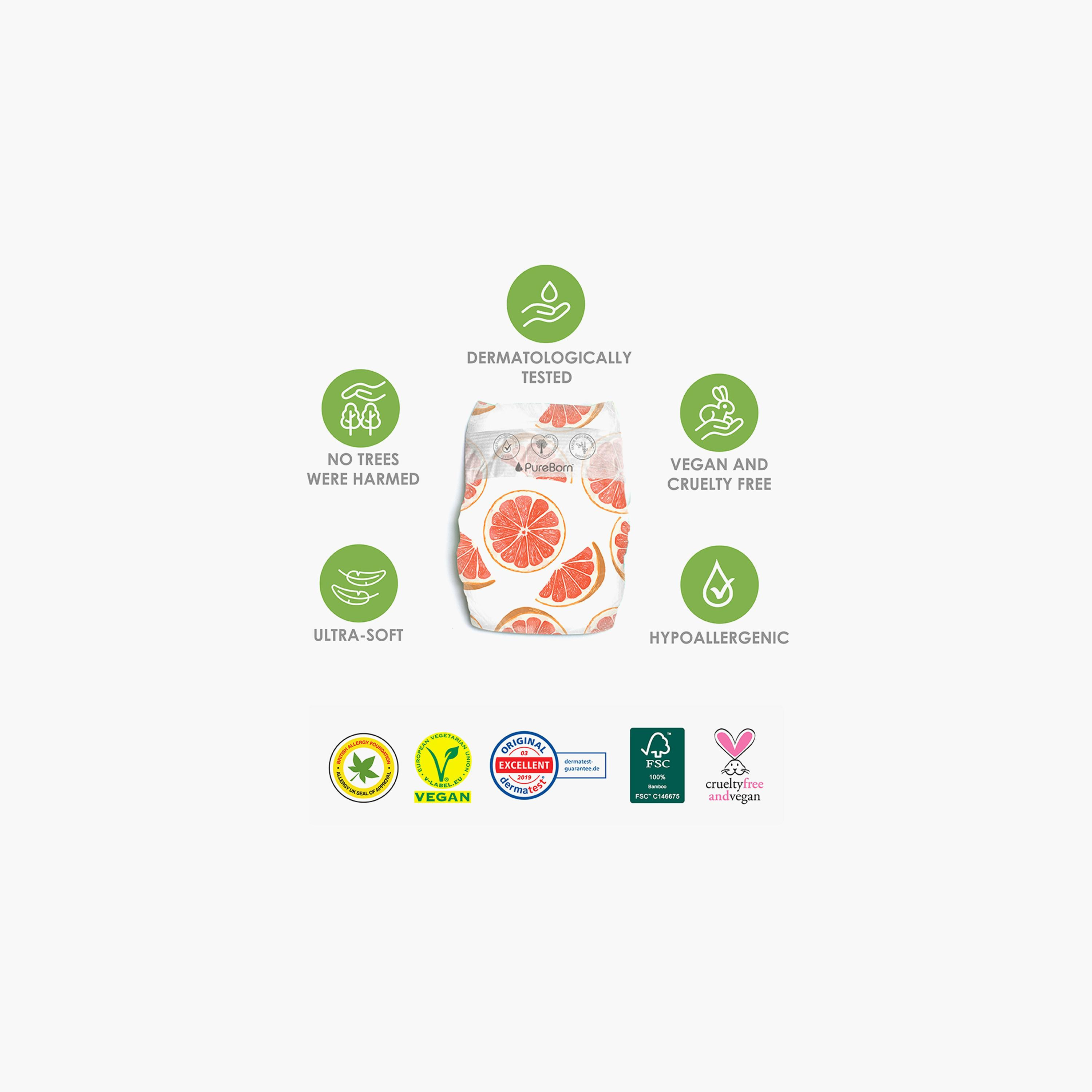 PureBorn Size 4, Organic 24-Diapers Pack - 7-12 kg - Pineapple-baby-diapering-diapers-image-2