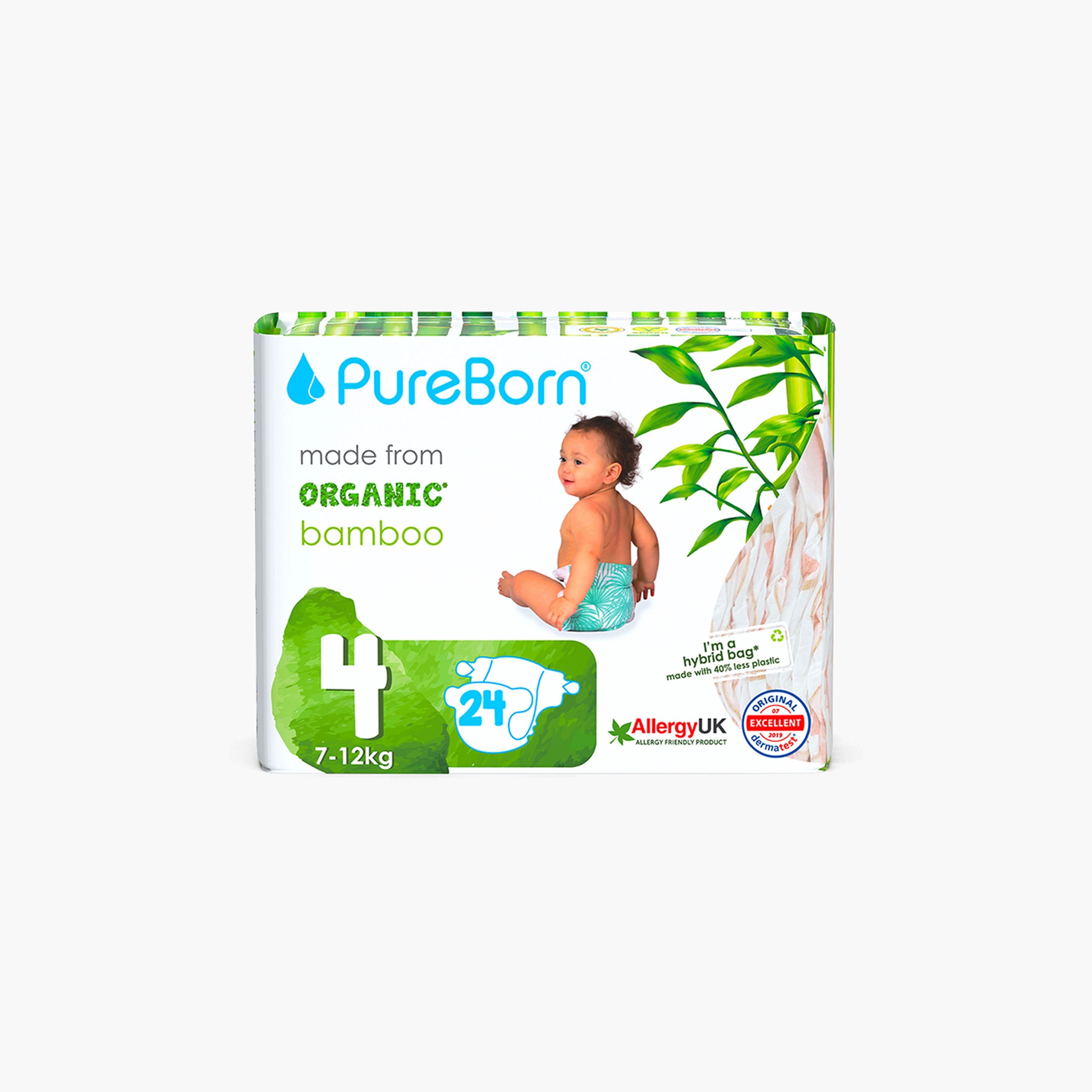 PureBorn Size 4, 24-Organic Diaper Single Pack - 7-12 kg - Tropic-baby-diapering-diapers-image-1