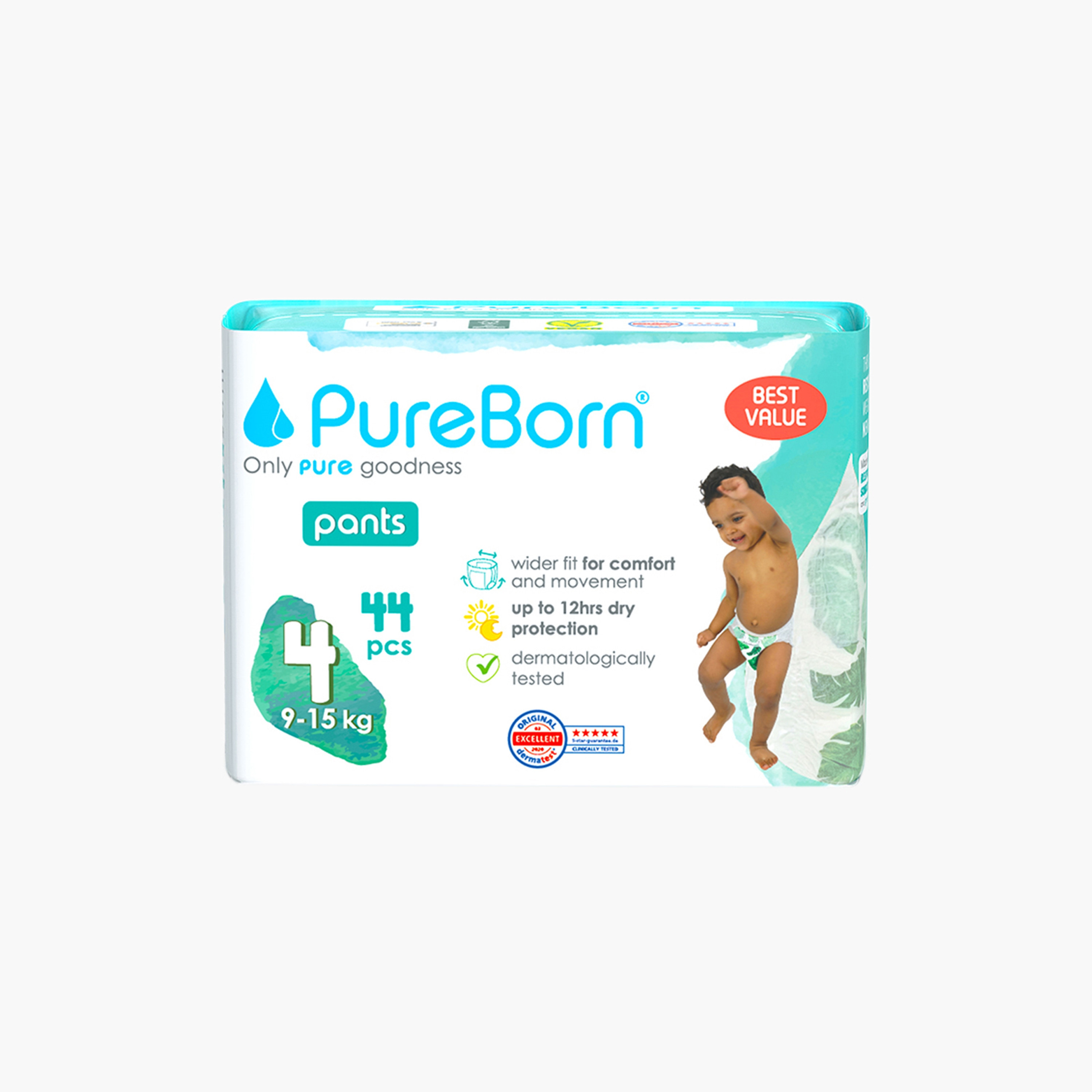 PureBorn Size 4, 44-Diaper Pants Twin Pack - 9-15 kg - Assorted-baby-diapering-diapers-image-1