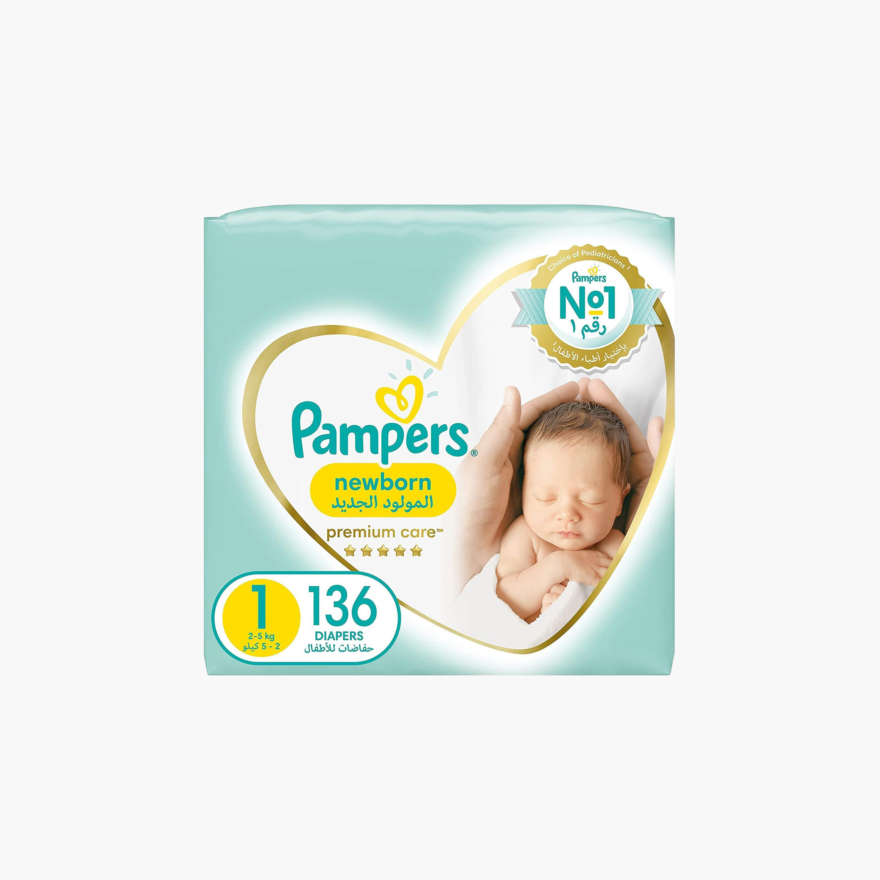 Pampers Premium Care Size 1 Newborn, 136-Diapers Super Saver Pack - 2-5 kg-baby-diapering-diapers-image-1