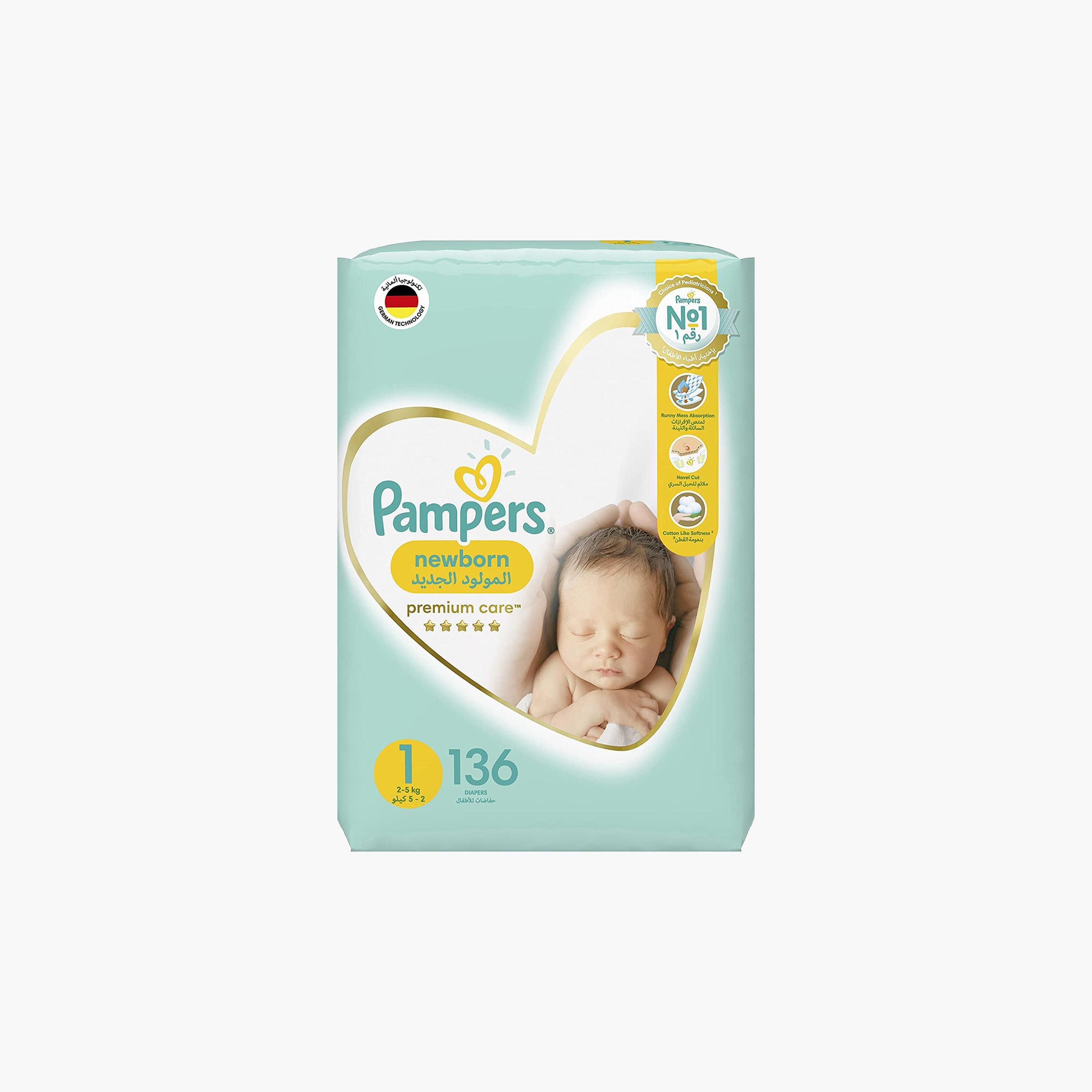 Pampers Premium Care Size 1 Newborn, 136-Diapers Super Saver Pack - 2-5 kg-baby-diapering-diapers-image-2