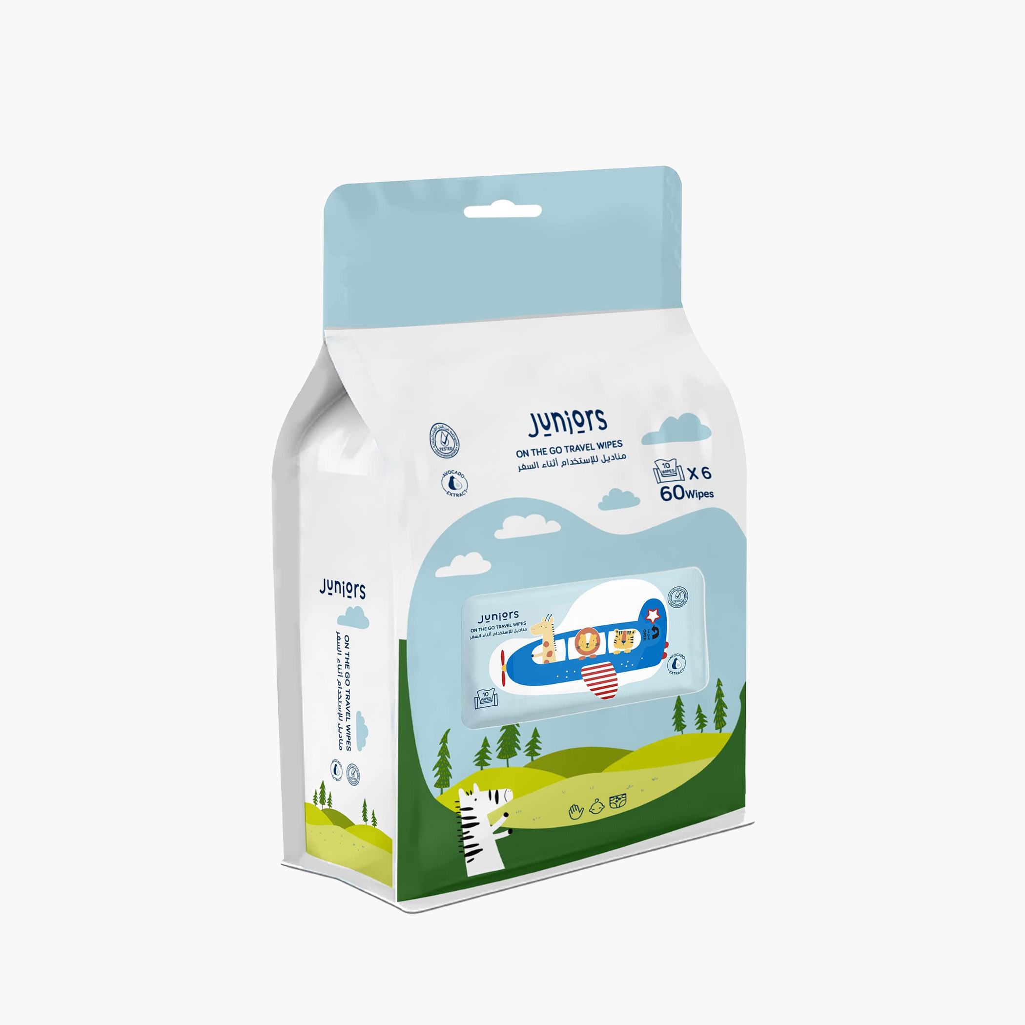 مجموعة مناديل مبللة 6 عبوات من جونيورز - 60 منديل-baby-bathandcare-wipes-image-3