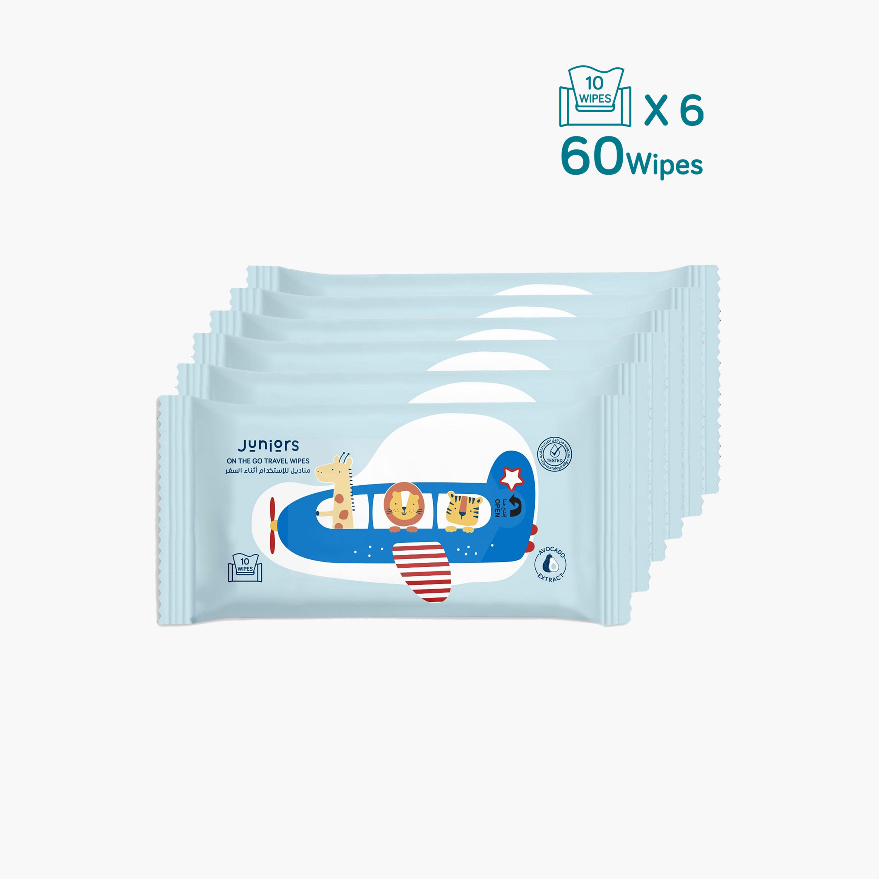مجموعة مناديل مبللة 6 عبوات من جونيورز - 60 منديل-baby-bathandcare-wipes-image-4