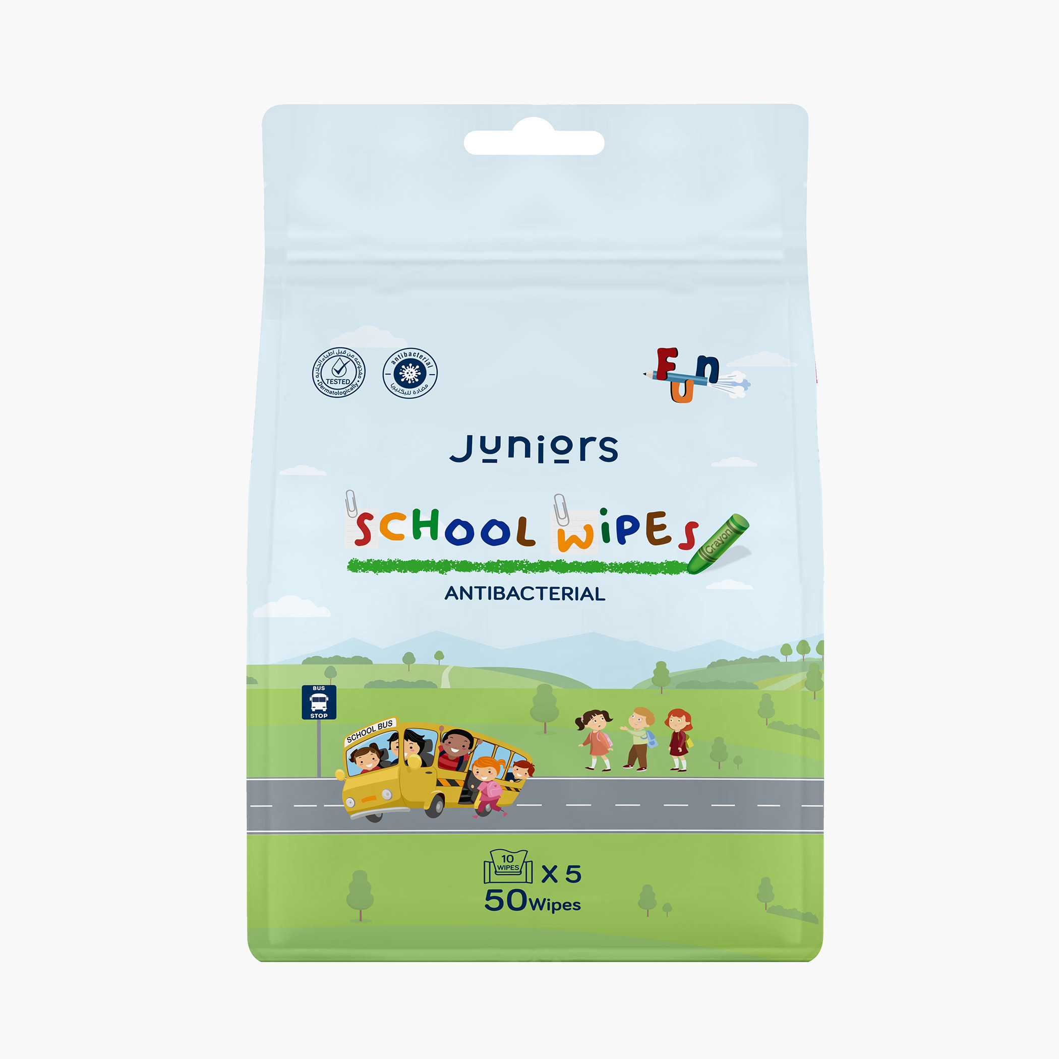 مناديل مدرسية مضادة للبكتيريا من جونيورز- 50 قطعة-baby-bathandcare-wipes-image-1