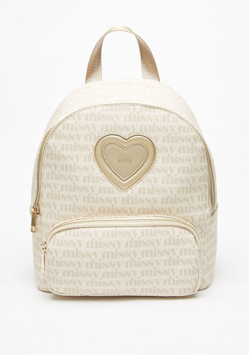 Missy Printed Heart Detail Backpack with Adjustable Straps and Zip Closure-Women%27s Backpacks-image-1
