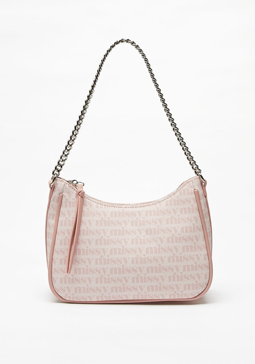 Missy Monogram Print Shoulder Bag with Chain Strap and Zip Closure-Women%27s Handbags-image-1