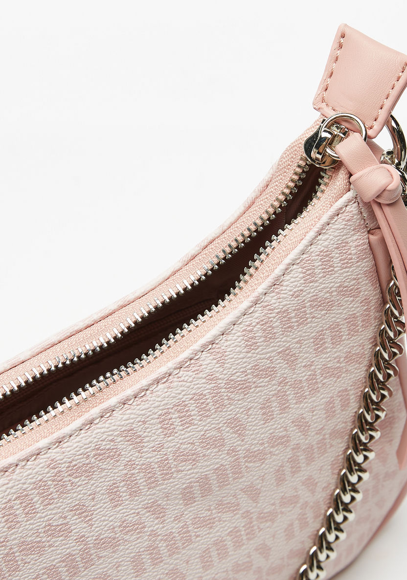 Missy Monogram Print Shoulder Bag with Chain Strap and Zip Closure-Women%27s Handbags-image-5