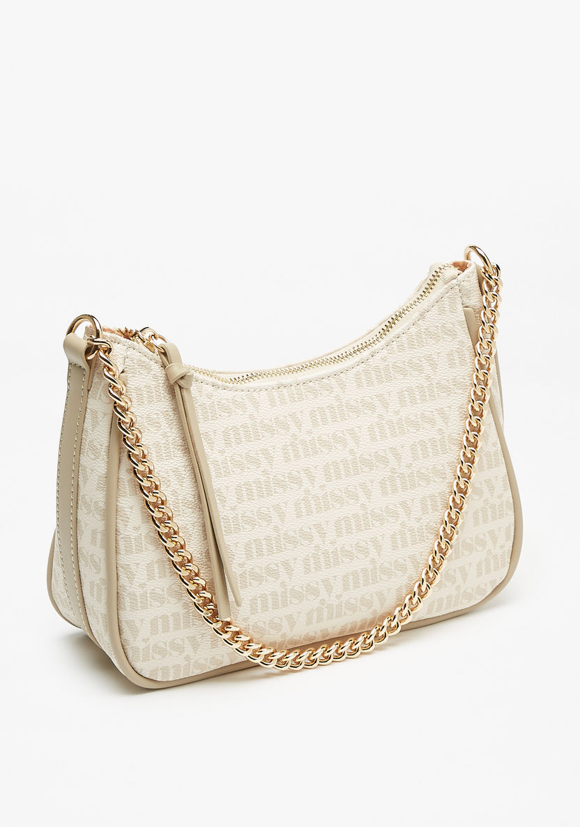 Missy Monogram Print Shoulder Bag with Chain Strap and Zip Closure-Women%27s Handbags-image-2