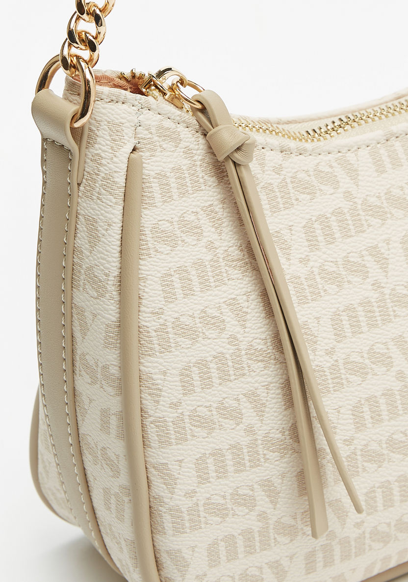Missy Monogram Print Shoulder Bag with Chain Strap and Zip Closure-Women%27s Handbags-image-3