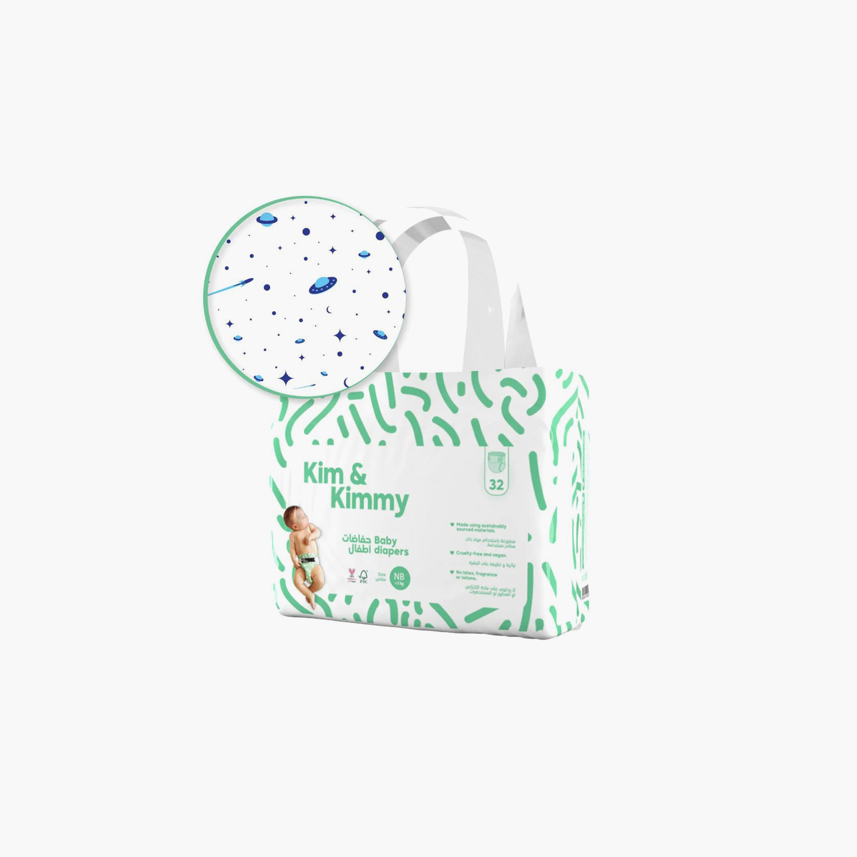 Kim & Kimmy - New Born Diapers  up to 5kg  qty 32 - Space Travel-baby-diapering-diapers-image-1