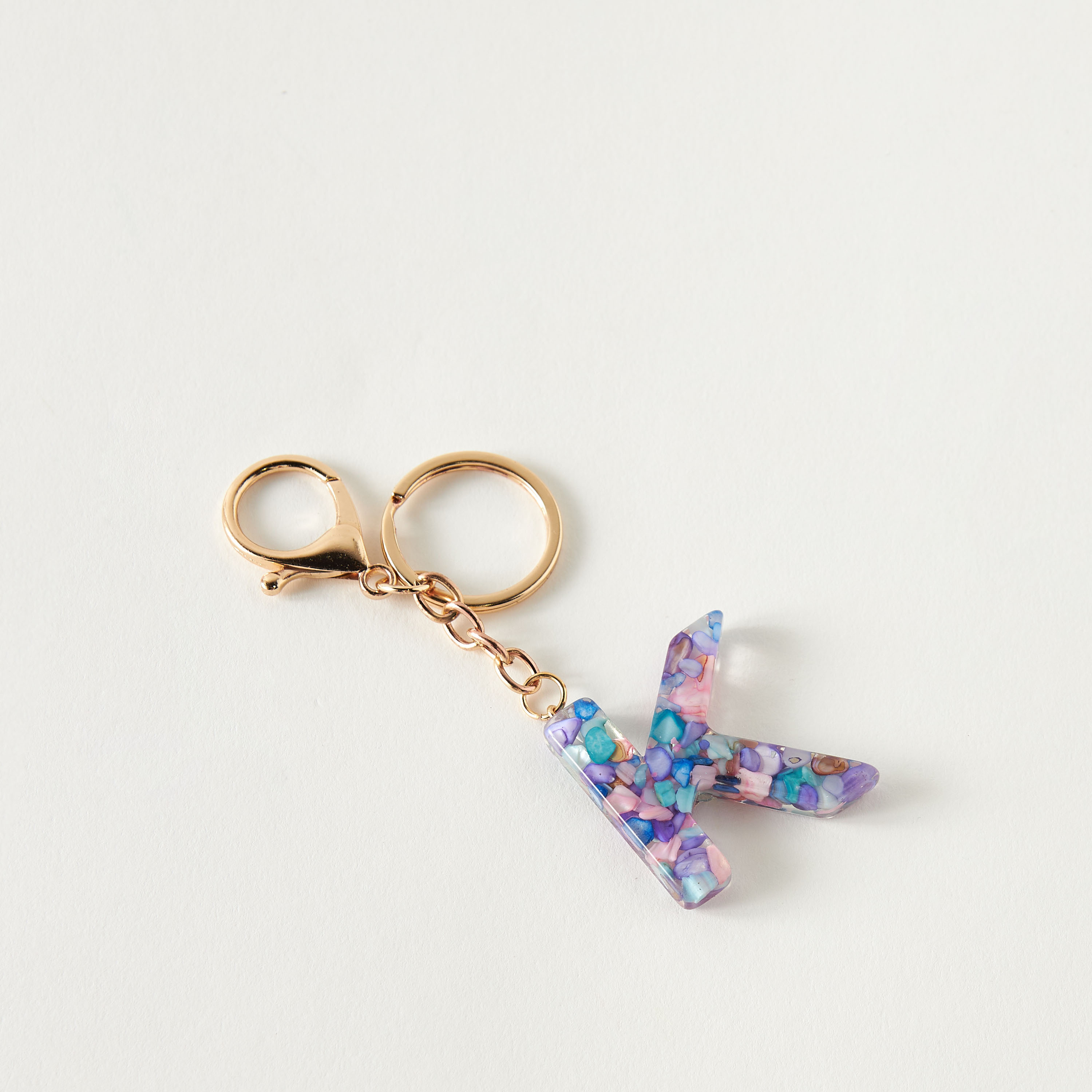 Metallic Hooked Keychain with Initial K-girls-accessories-keyringsandbagcharms-image-1